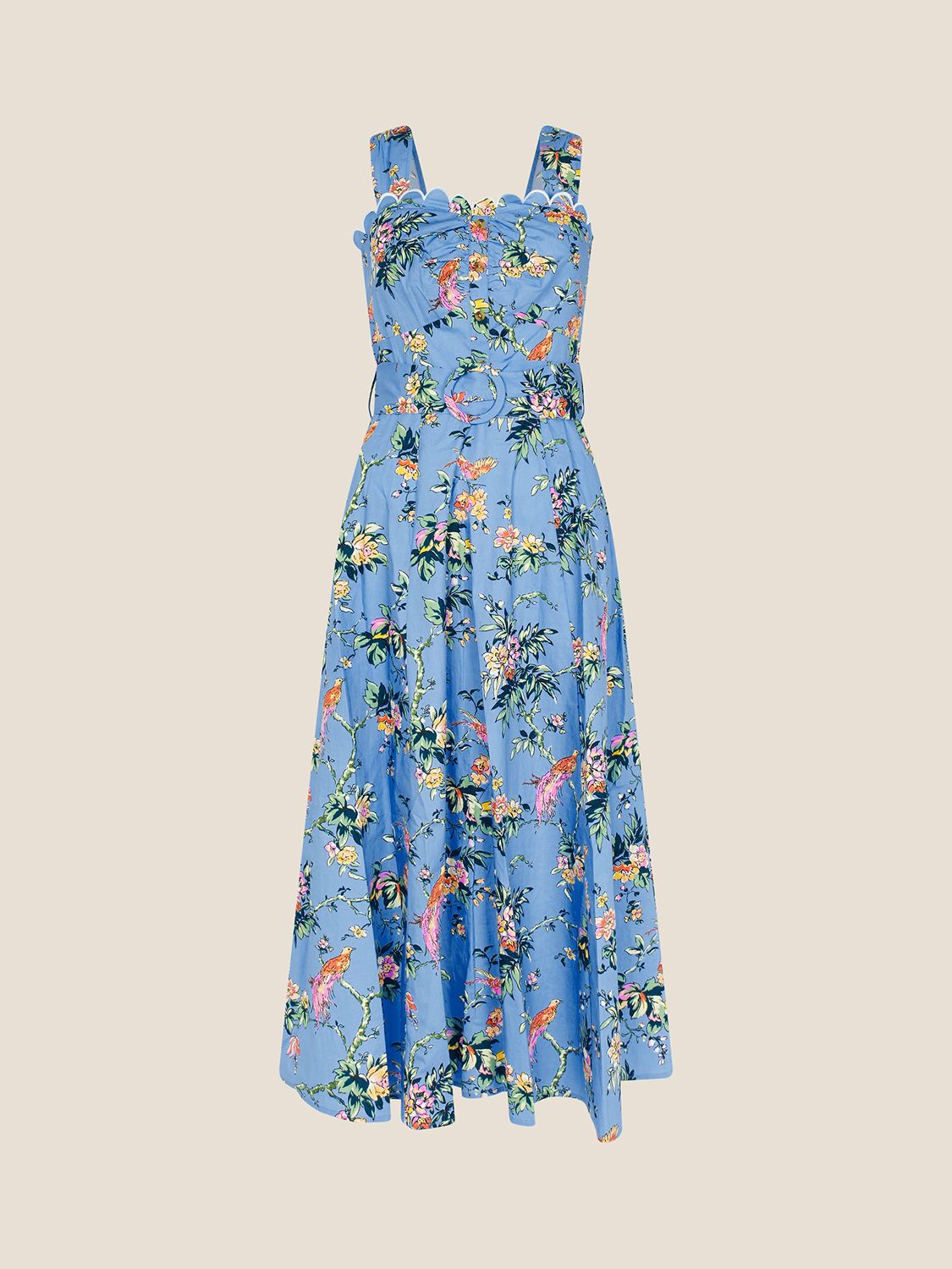 Monsoon Pushka Floral Belted Midi Dress, Blue/Multi, 8