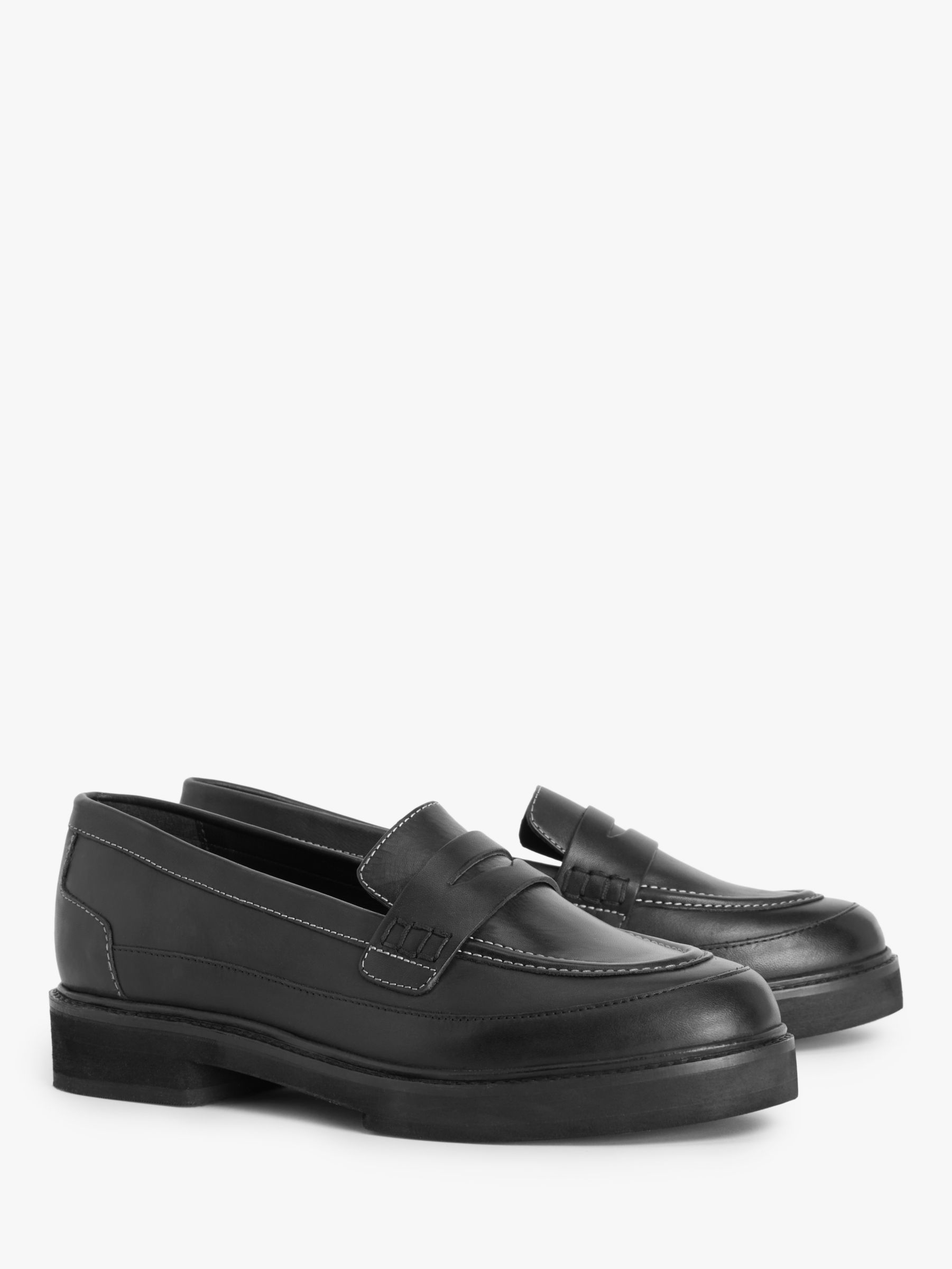 Kin Gemini Leather Flatform Loafers, Black at John Lewis & Partners