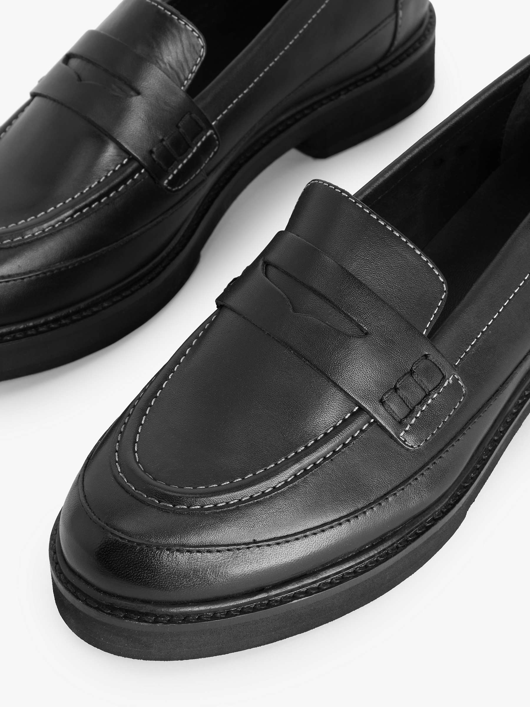 Kin Gemini Leather Flatform Loafers, Black at John Lewis & Partners