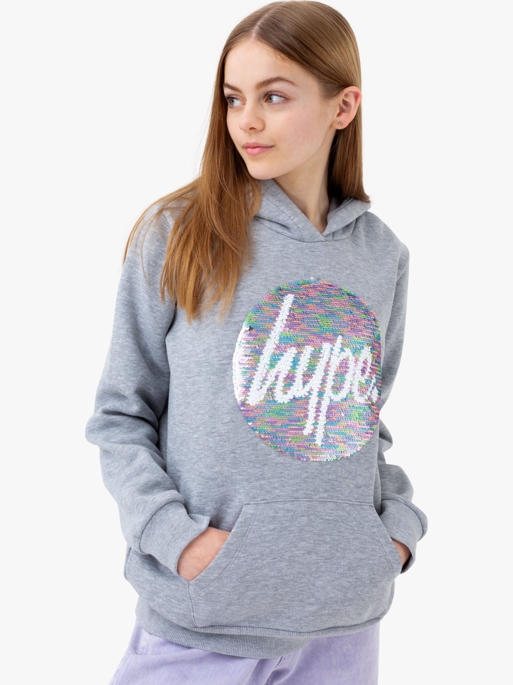 Hype Hype Kids Age 13 Girls Grey Cropped Sweatshirt With Tropical Design. 