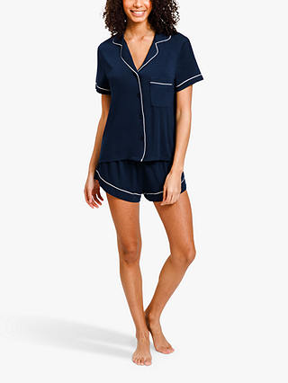 Chelsea Peers Modal Piped Shorts Pyjama Set, Navy