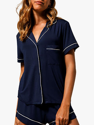 Chelsea Peers Modal Piped Shorts Pyjama Set, Navy