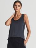 Reiss Riley Silk Front Vest Top, Navy