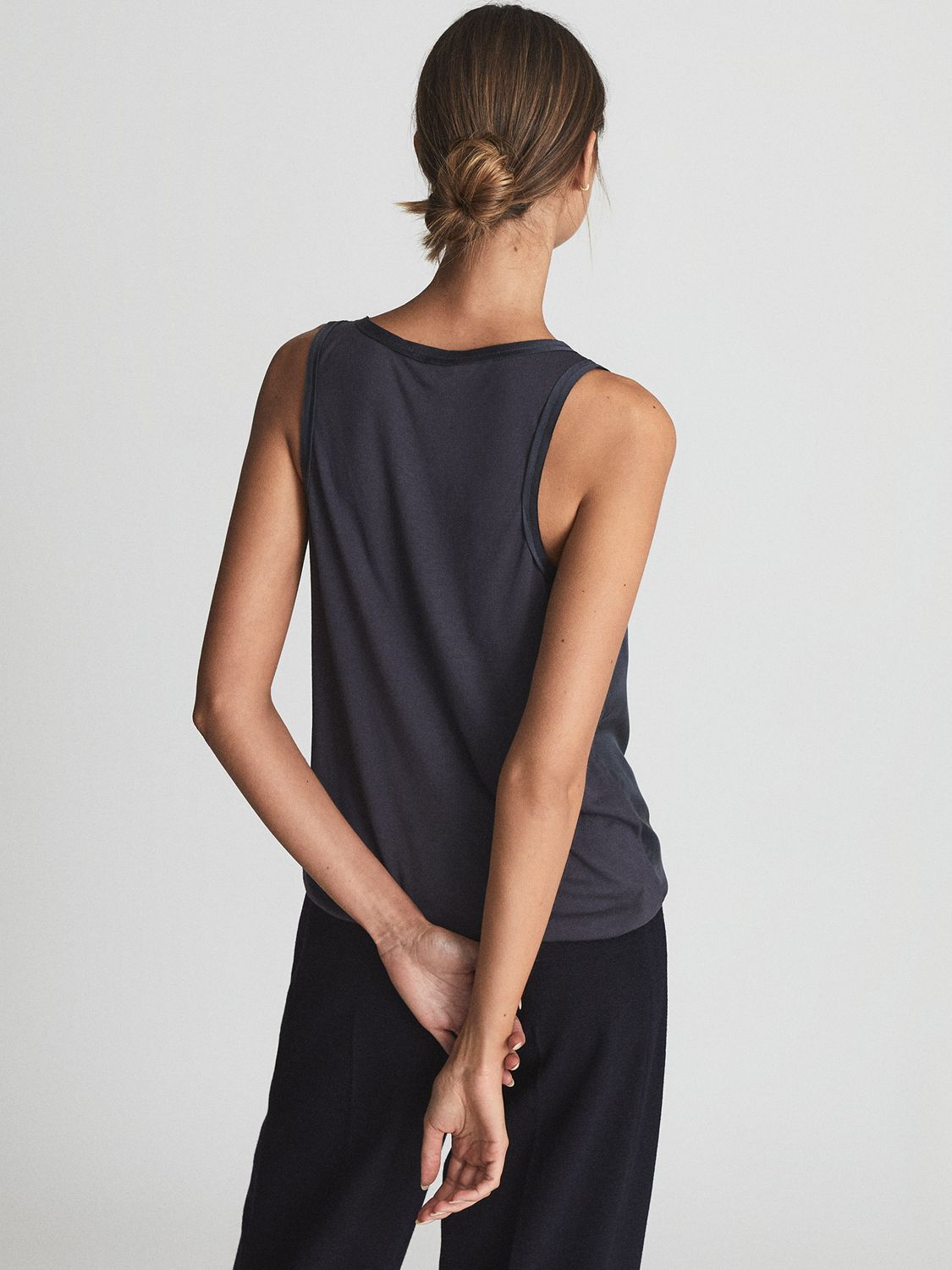 Reiss Riley Silk Front Vest Top, Navy, XXS