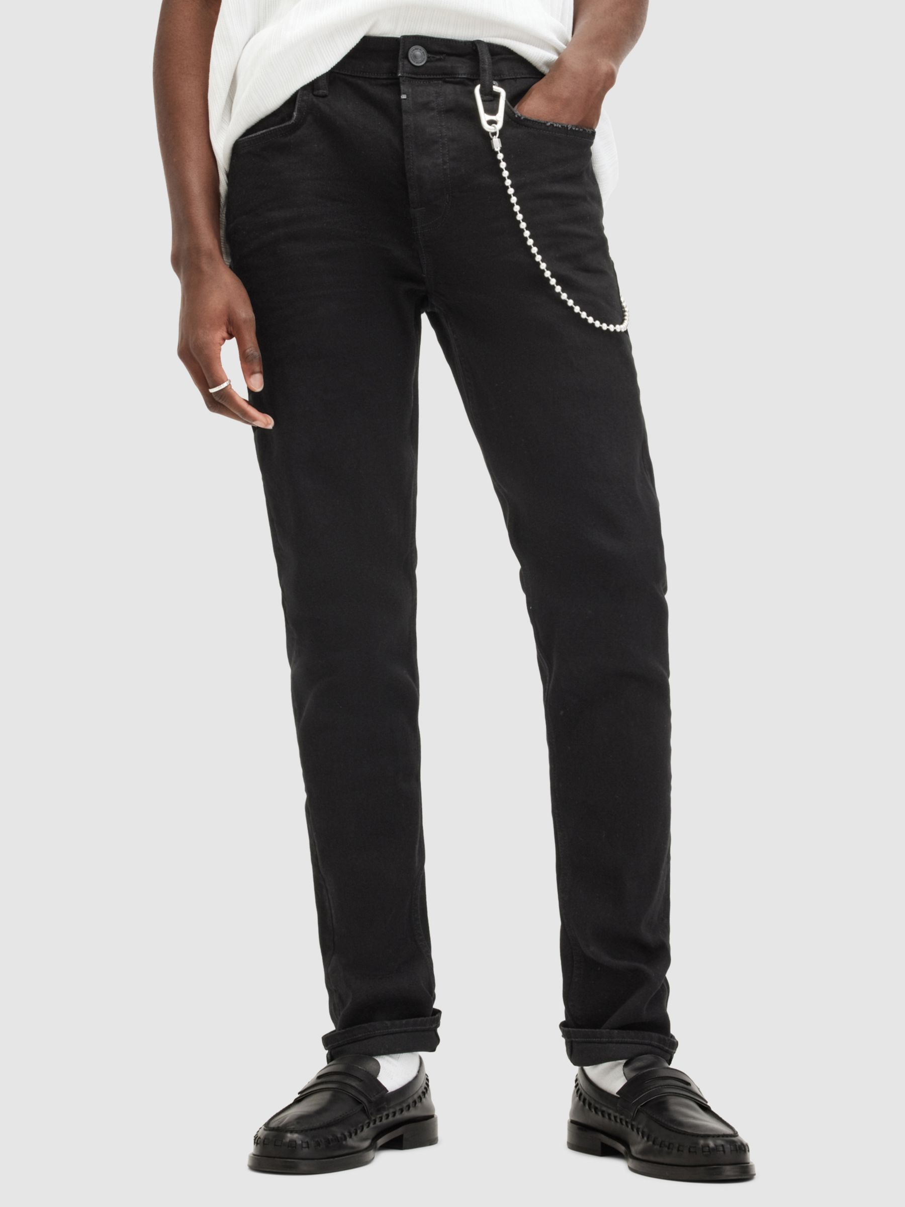 AllSaints Cigarette Slim Jeans, Jet Black, W34/L32