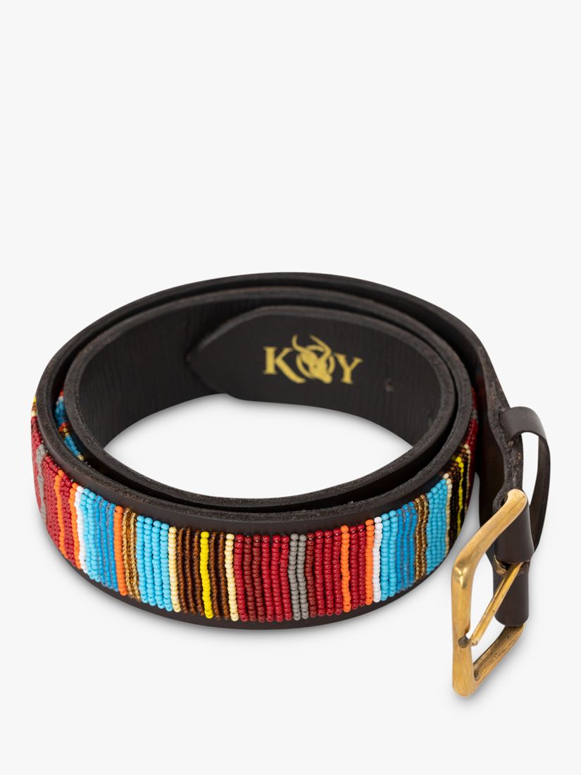 KOY Beaded Leather Belt, Multi, 32