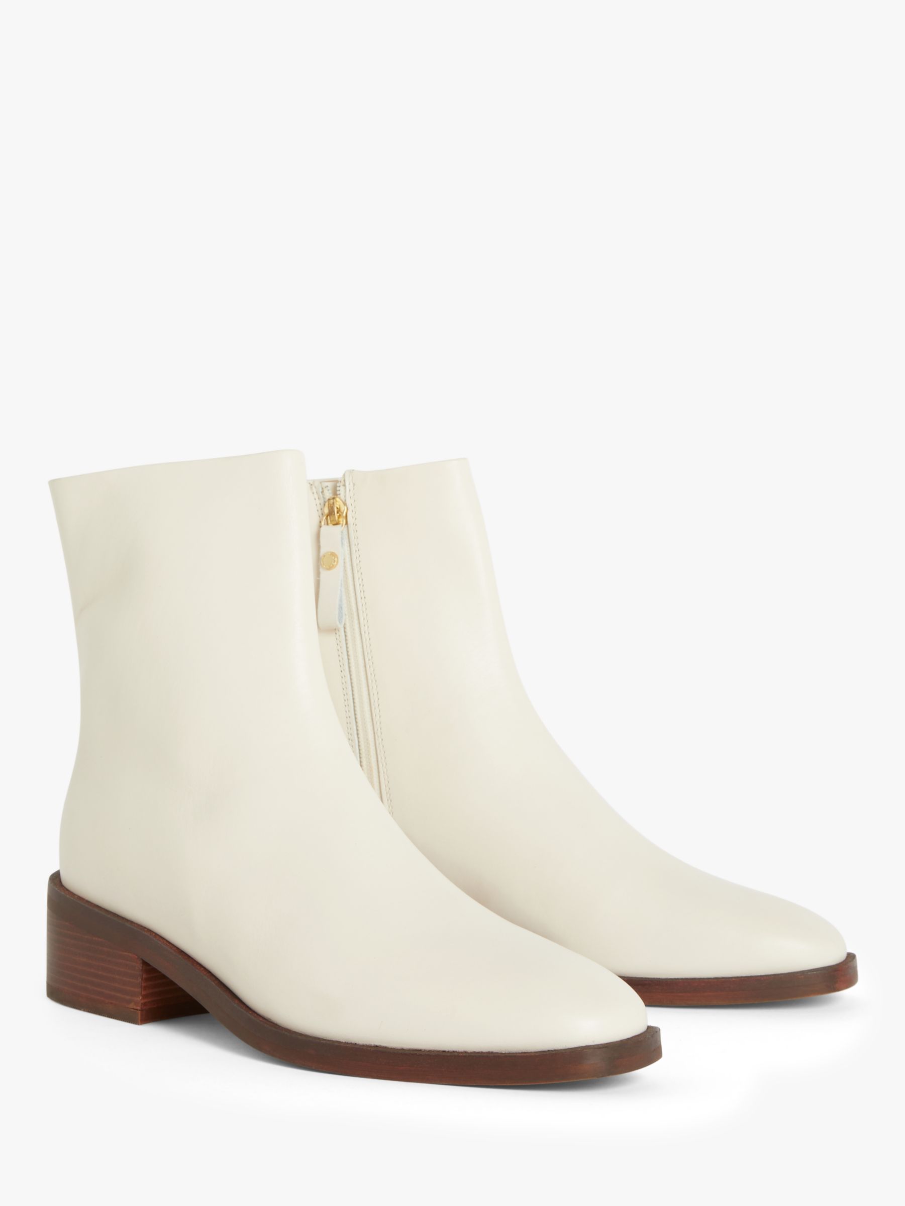 John Lewis Patsey Leather Square Toe Zip Up Ankle Boots, Off-White at ...