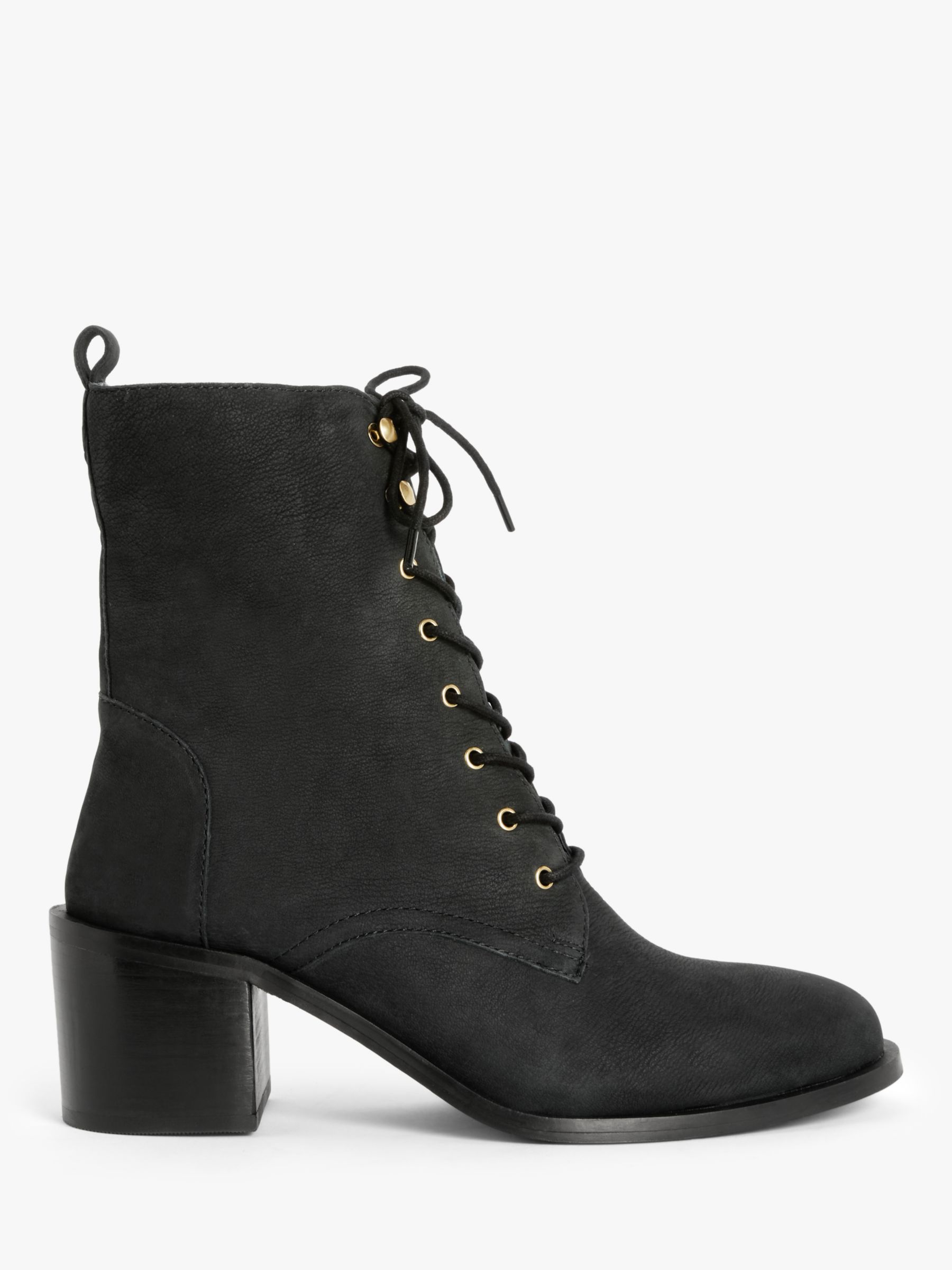John Lewis Paignton Leather Lace Up Heel Ankle Boots, Black at John ...