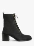 John Lewis Paignton Leather Lace Up Heel Ankle Boots, Black