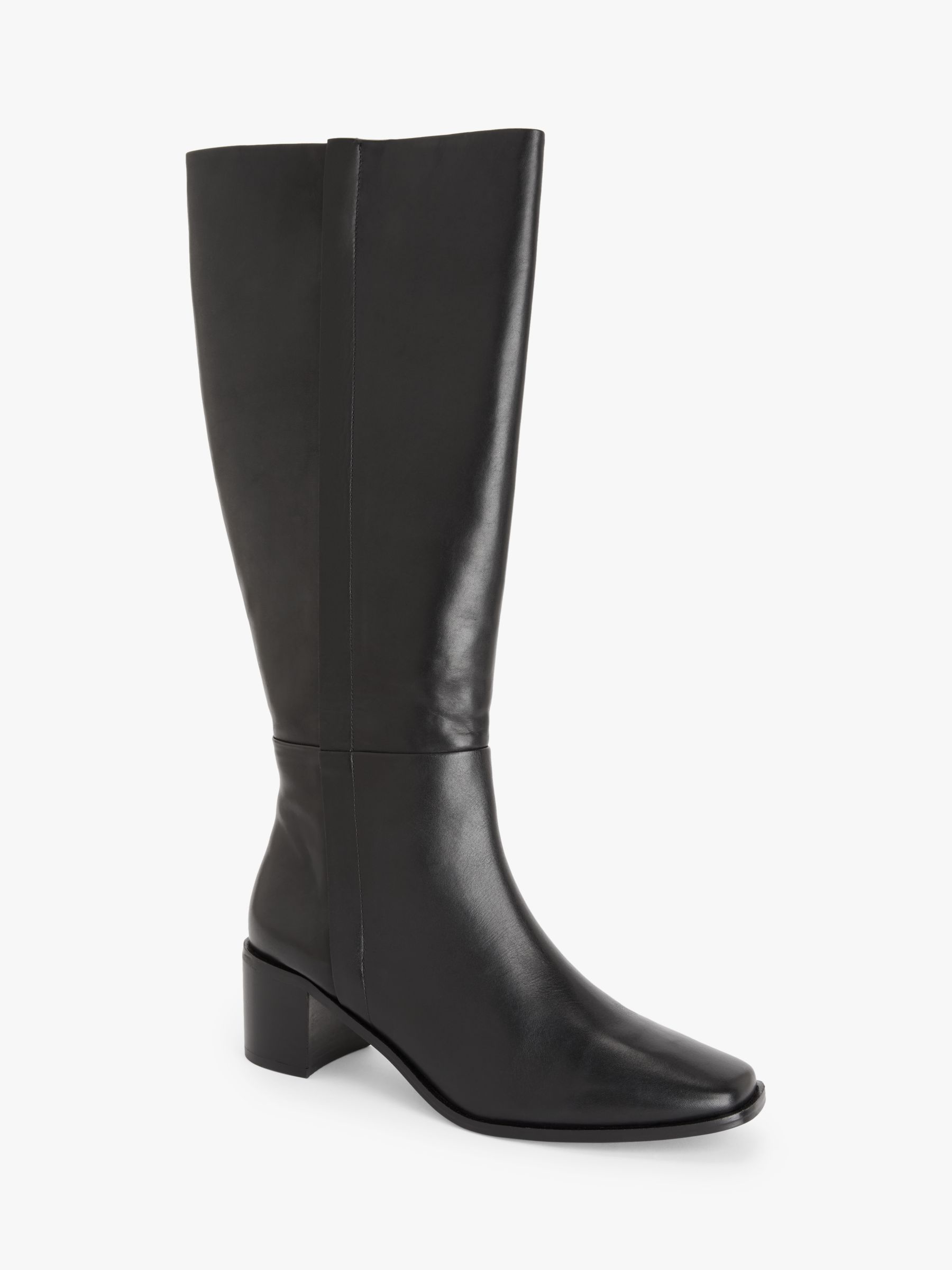 Kin Tammie Leather Knee High Square Toe Boots, Black at John Lewis ...