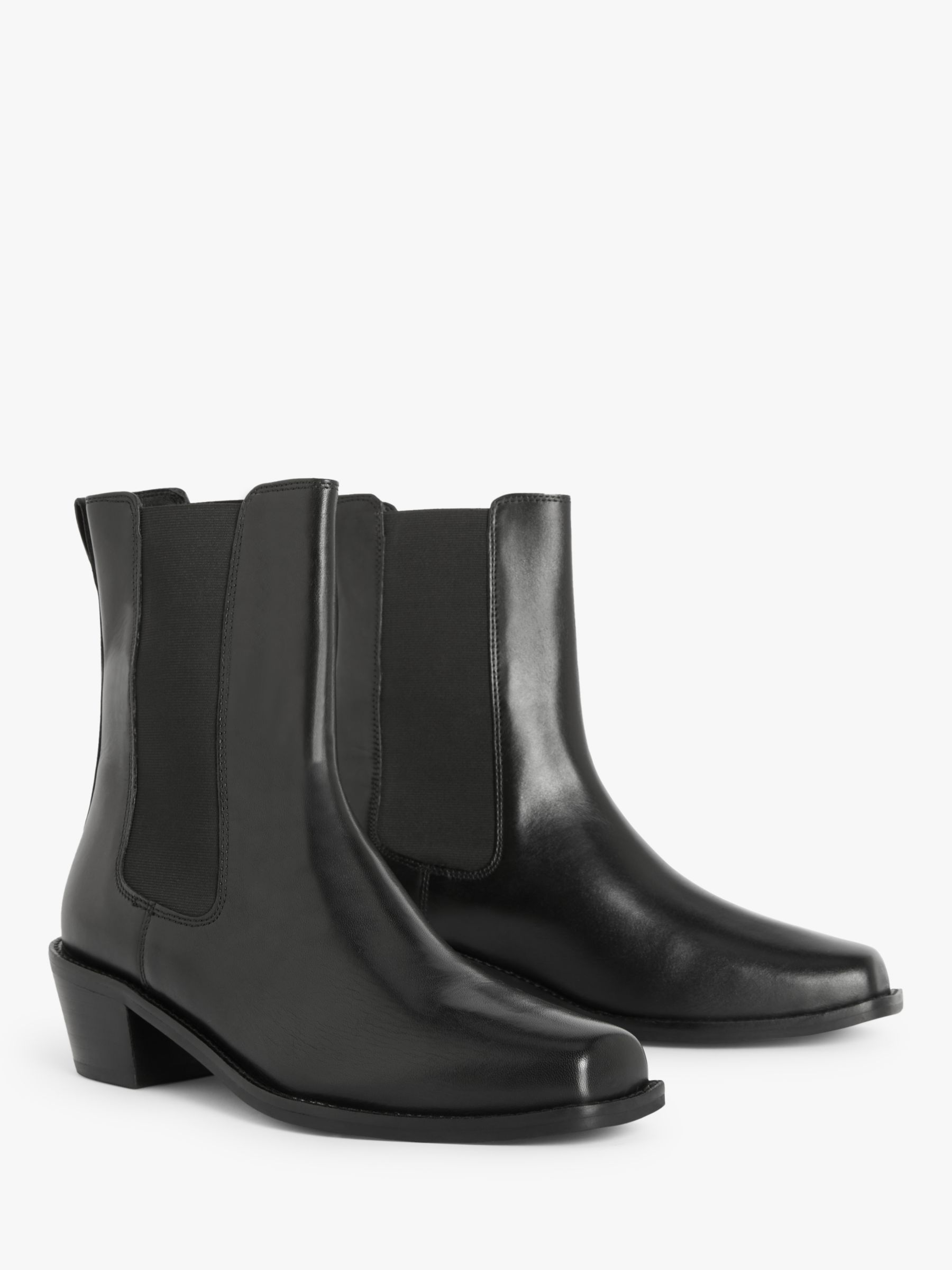 AND/OR Orson Leather Western Ankle Boots, Black at John Lewis & Partners