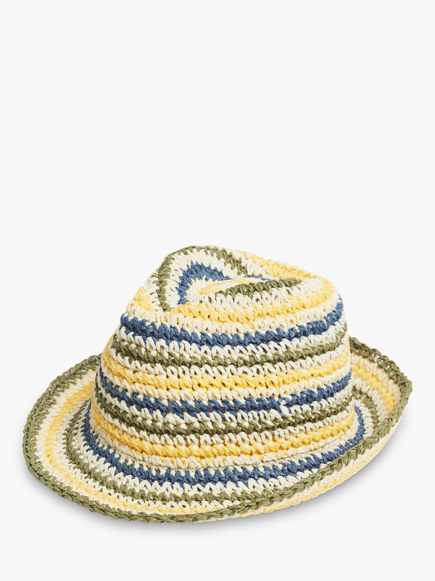 White Stuff Kids' Straw Trilby Sun Hat, Blue/Multi