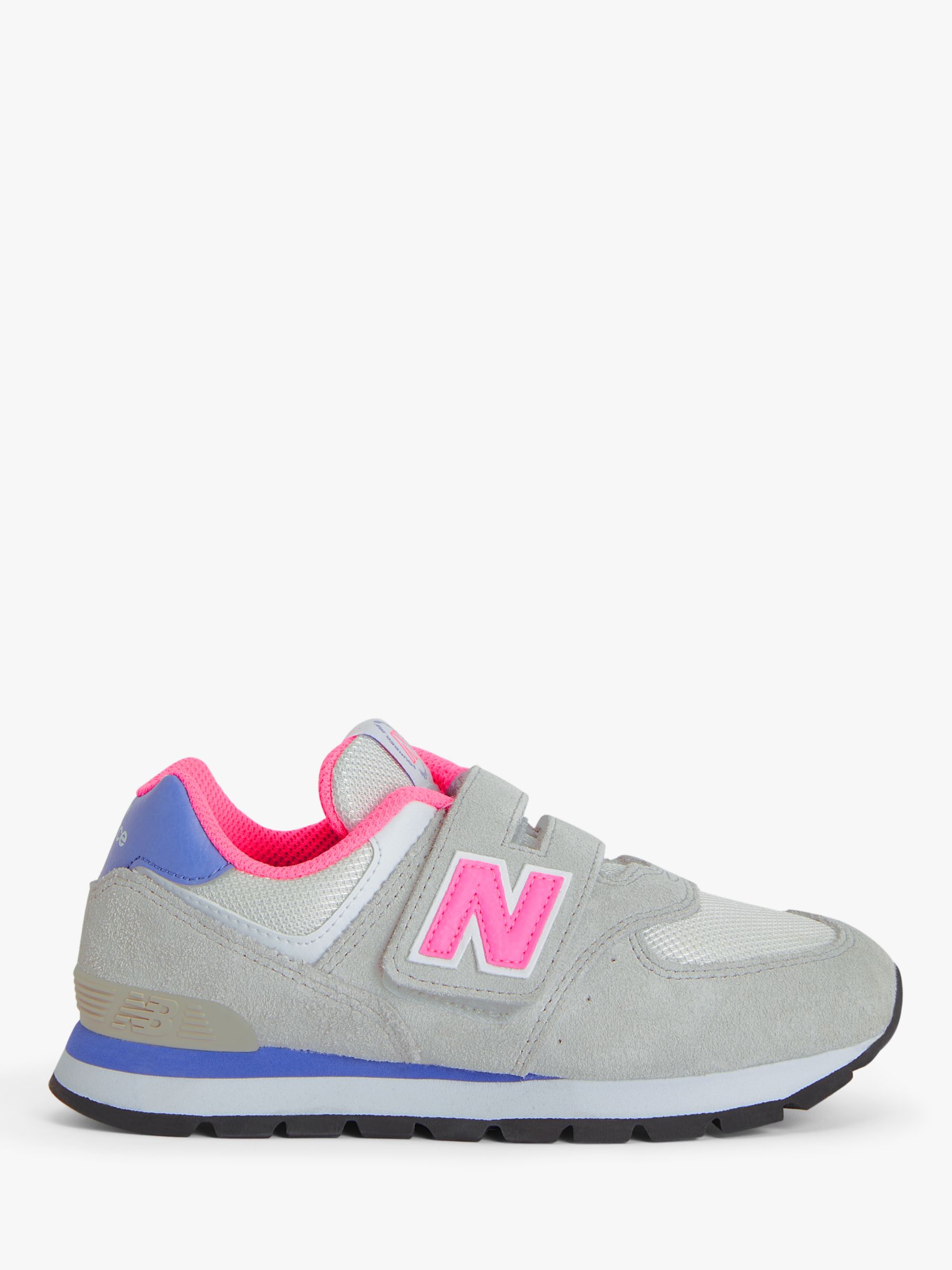 New Balance Kids' 574 Riptape Trainers, Fog/Neon Pink/Aura at Lewis &