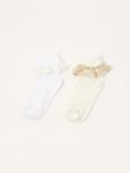 Monsoon Baby Frill Lace Socks, Pack of 2, White/Ivory