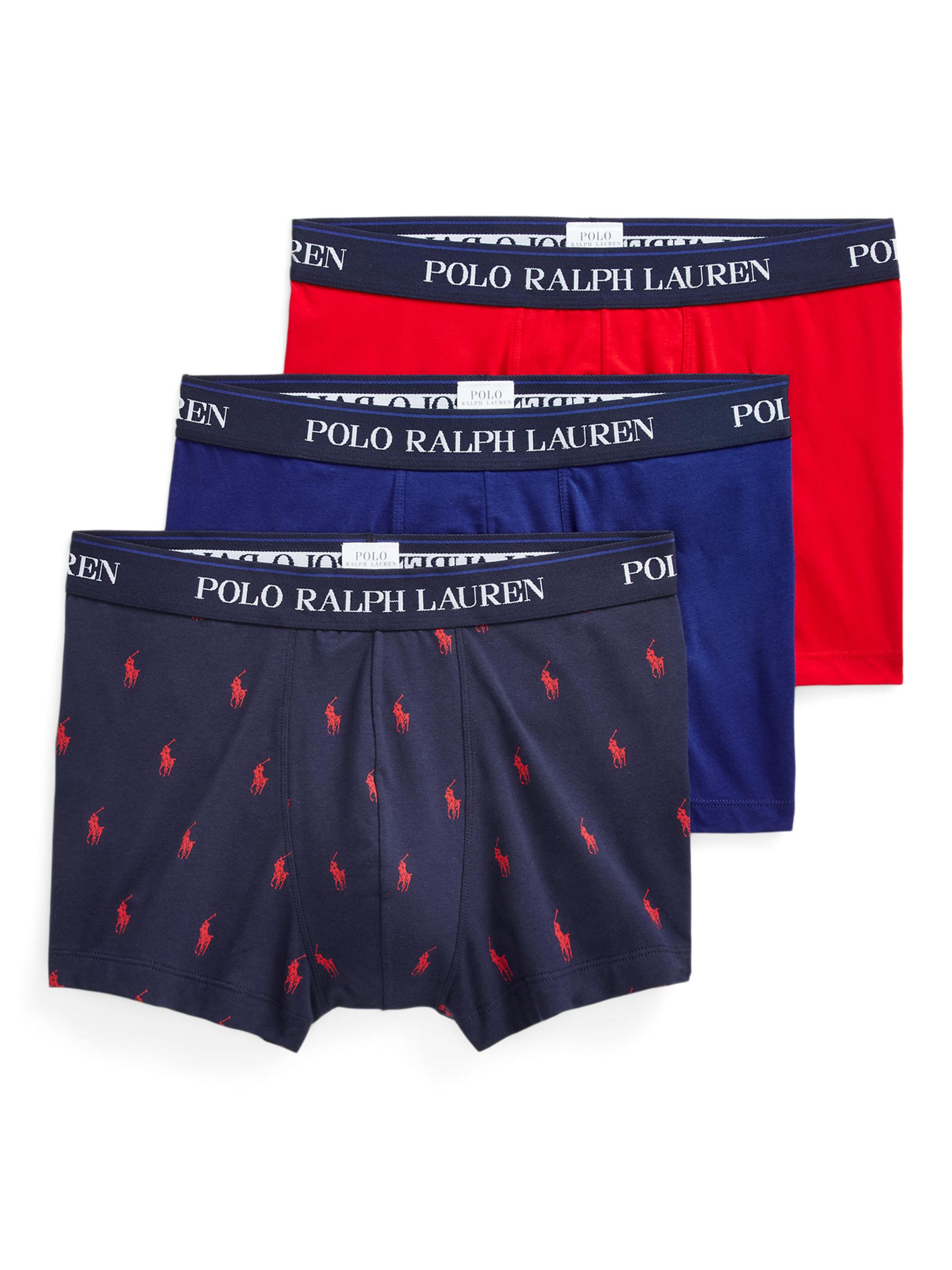 Polo Ralph Lauren Cotton Stretch Trunks, Pack of 3, Blue/Red Multi, S