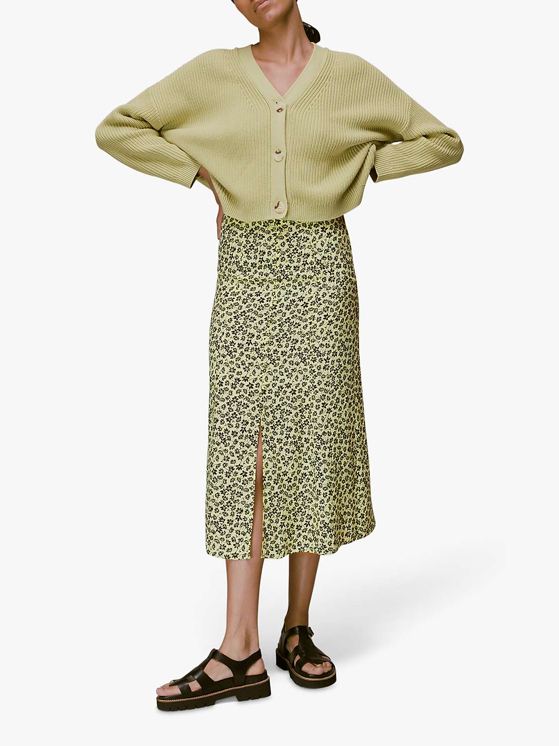 Buy Whistles Buttercup Floral Print Midi Skirt, Yellow/Multi Online at johnlewis.com