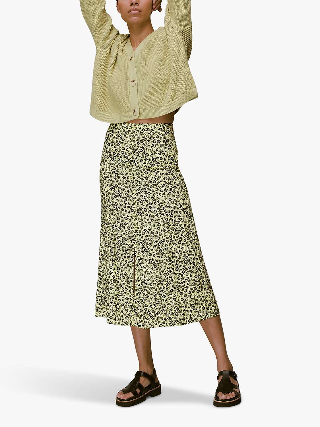 Buy Whistles Buttercup Floral Print Midi Skirt, Yellow/Multi Online at johnlewis.com
