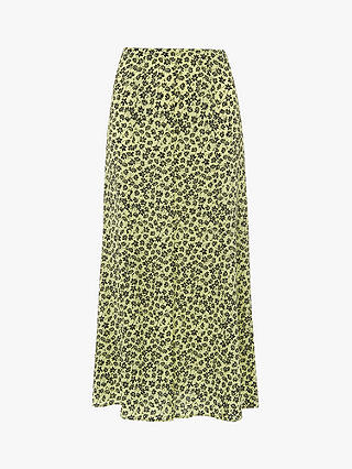 Whistles Buttercup Floral Print Midi Skirt, Yellow/Multi