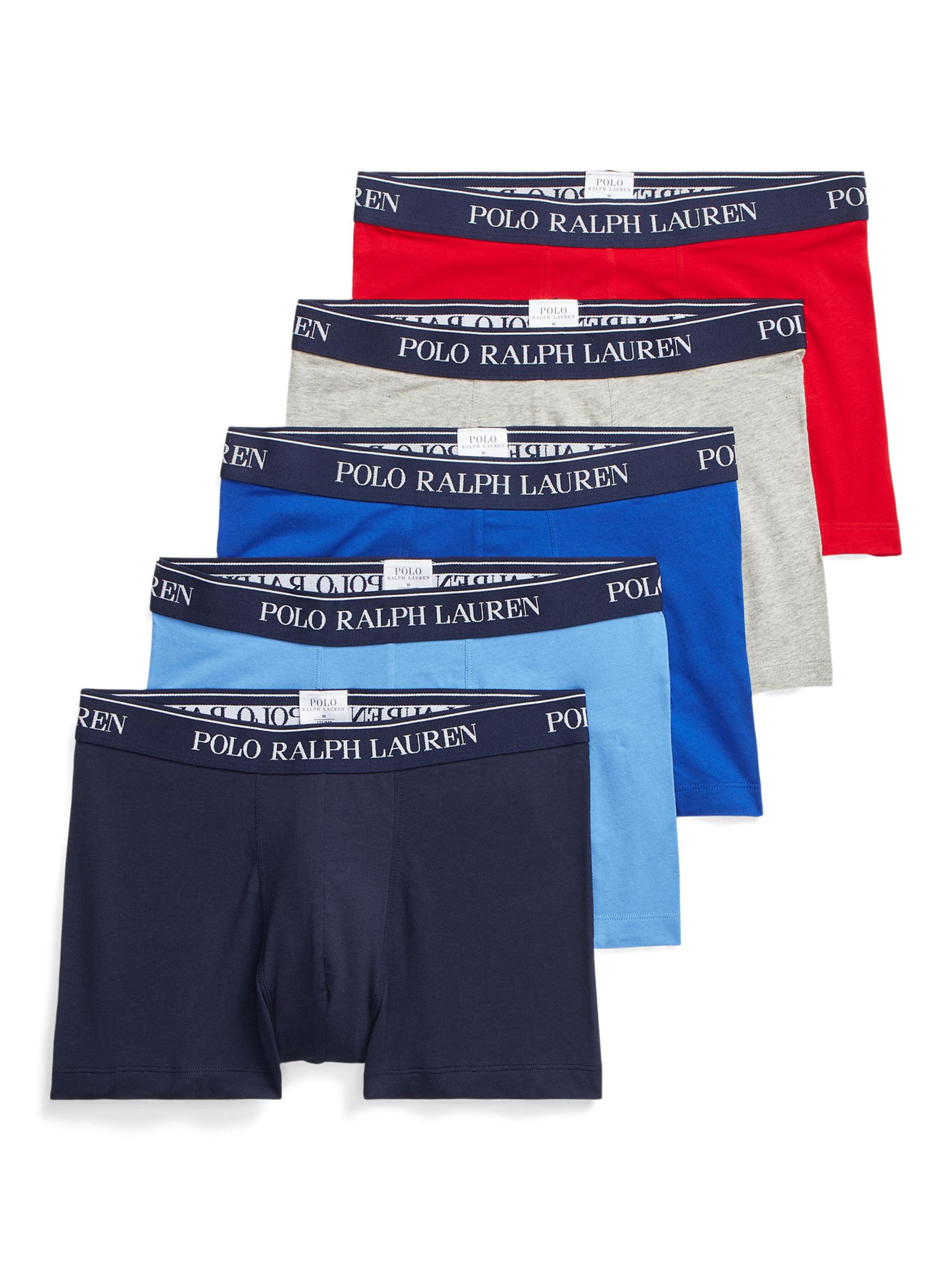 Polo Ralph Lauren Cotton Stretch Trunks, Pack of 5, Blue/Grey/Red Multi ...