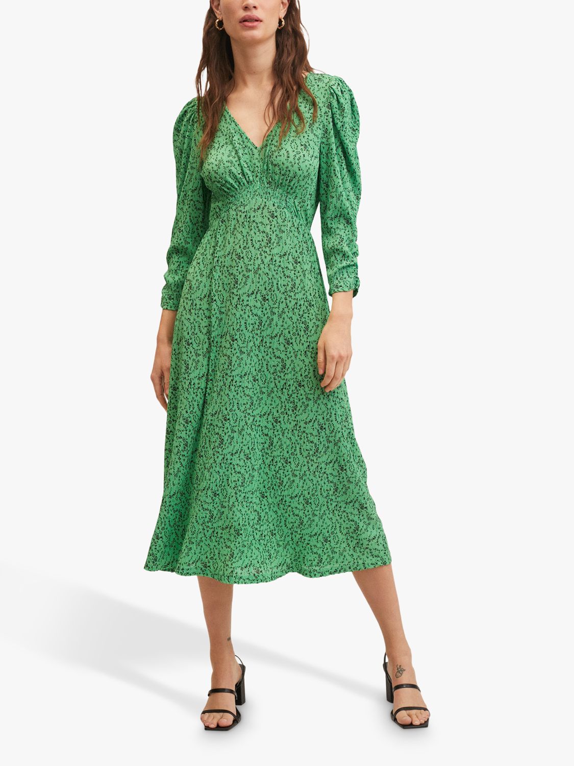 Mango Floral Print Midi Dress, Green
