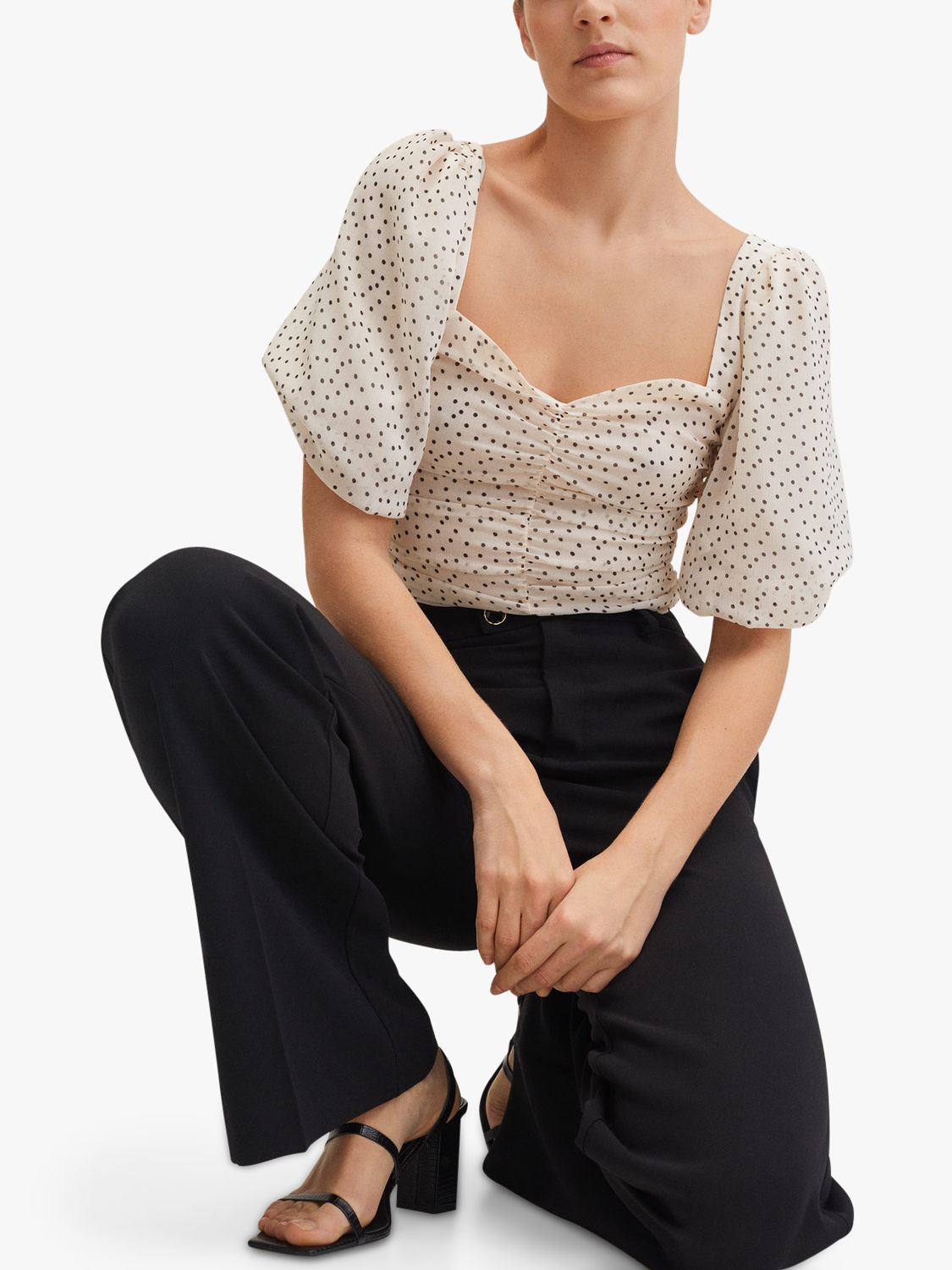 Buy Women Grey & White Polka Puff Sleeve Crop Top Online At Best