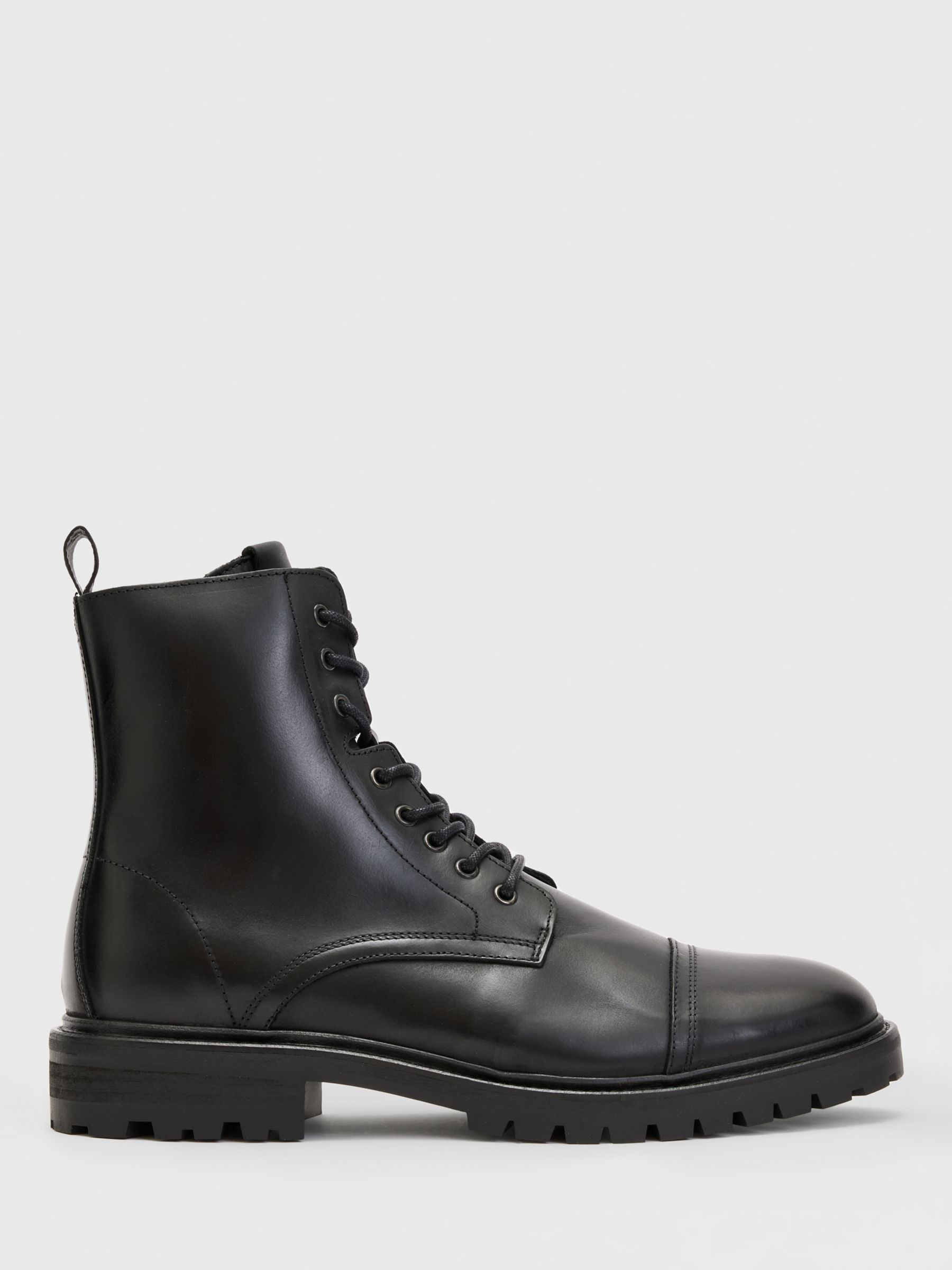 AllSaints Piero Leather Lace Up Military Boots, Black at John Lewis ...