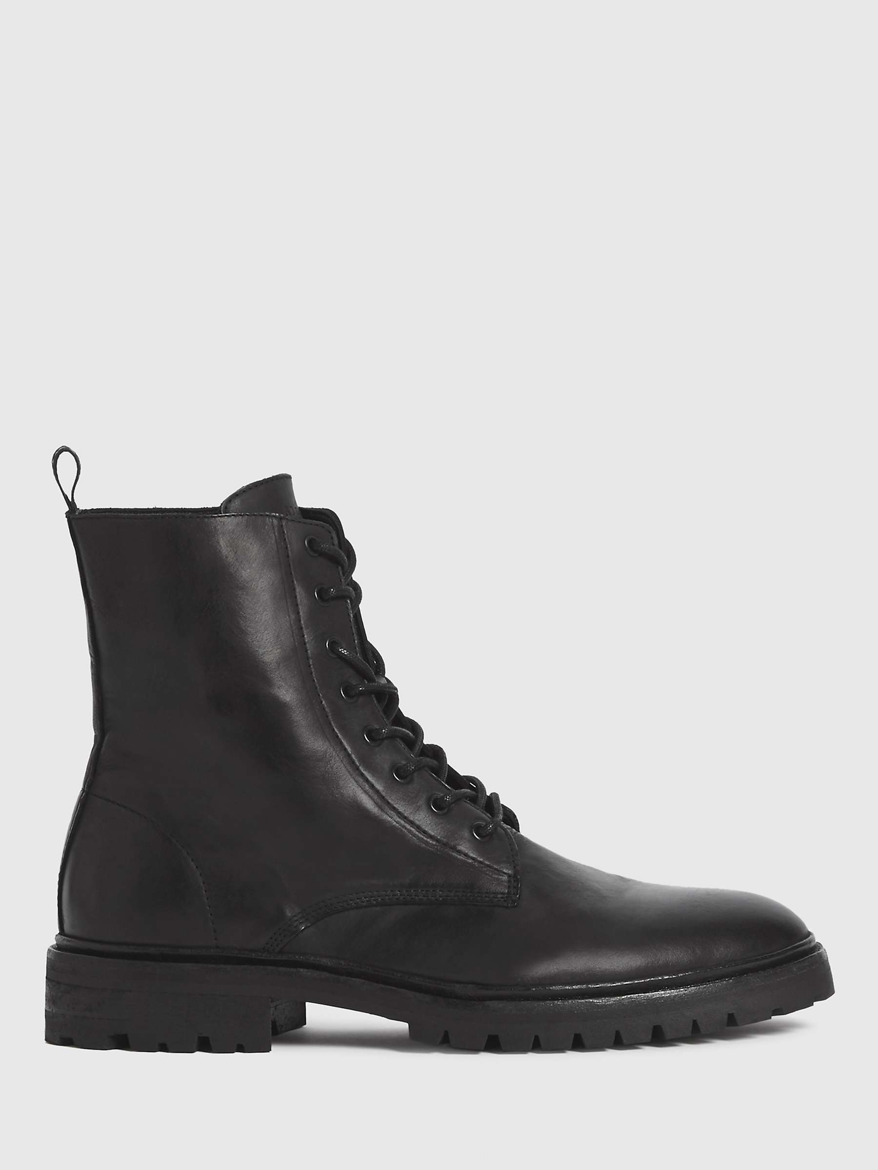 Buy AllSaints Tobias Leather Military Boots, Black Online at johnlewis.com