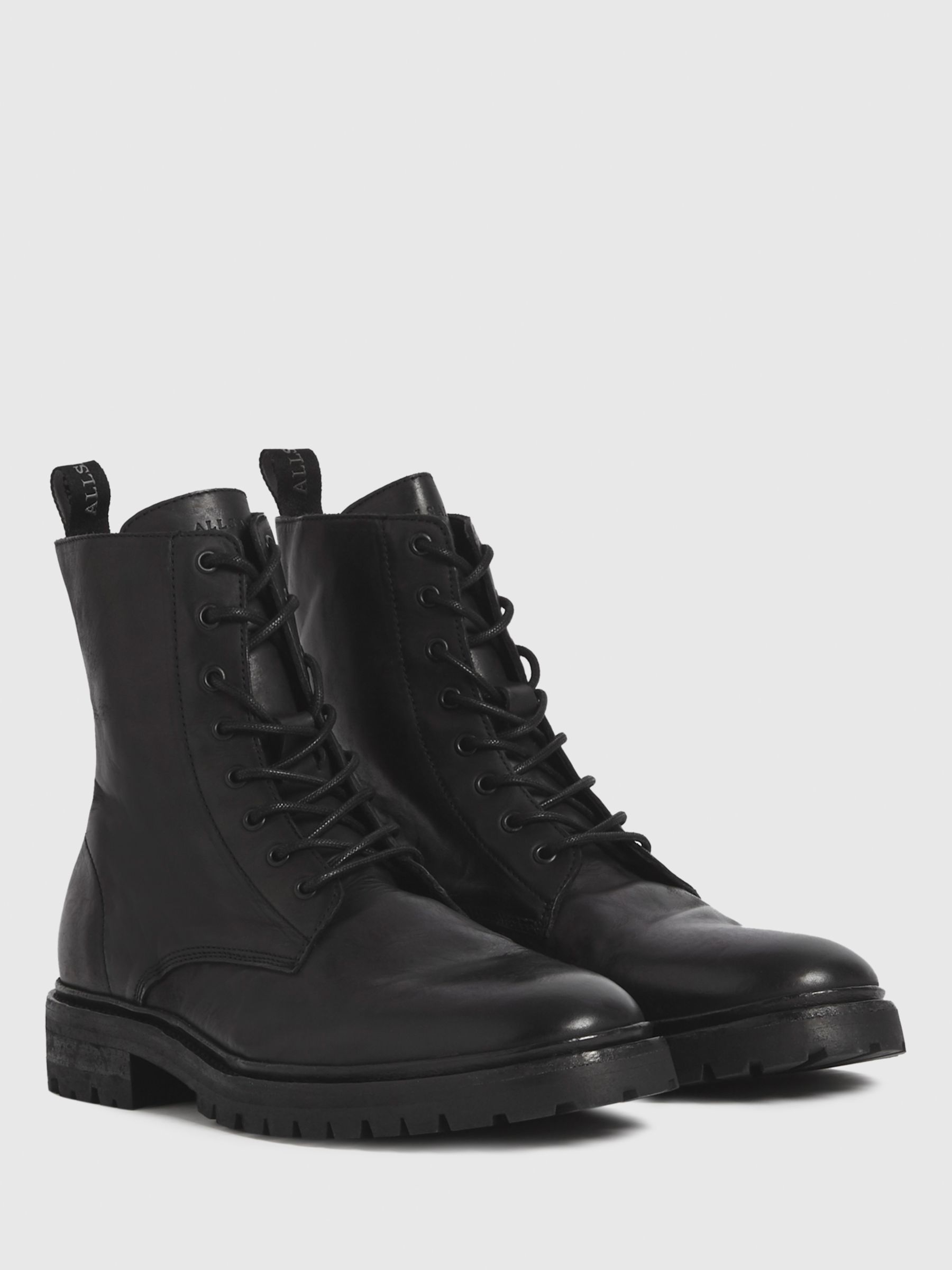 AllSaints Tobias Leather Military Boots, Black at John Lewis & Partners