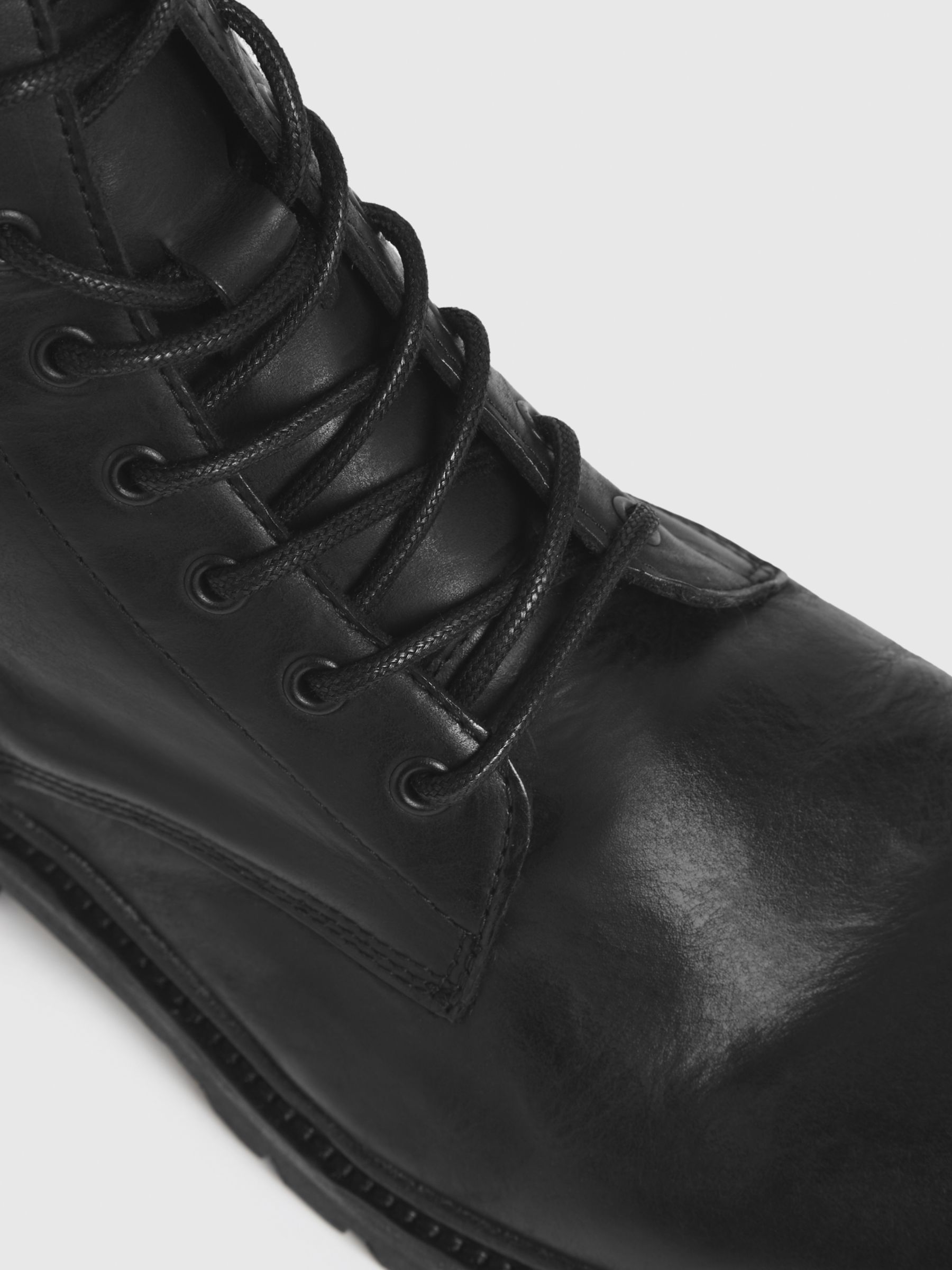 Buy AllSaints Tobias Leather Military Boots, Black Online at johnlewis.com