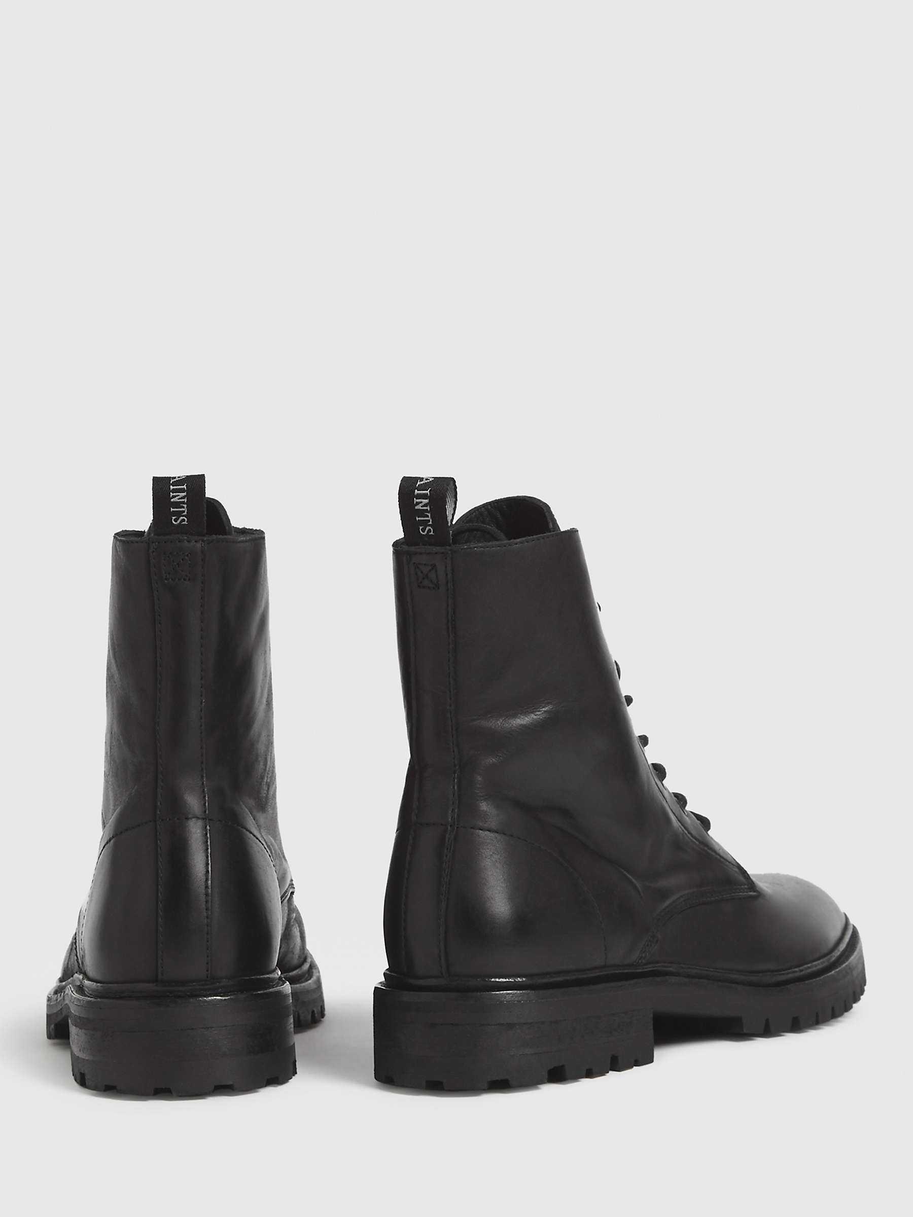 AllSaints Tobias Leather Military Boots, Black at John Lewis & Partners
