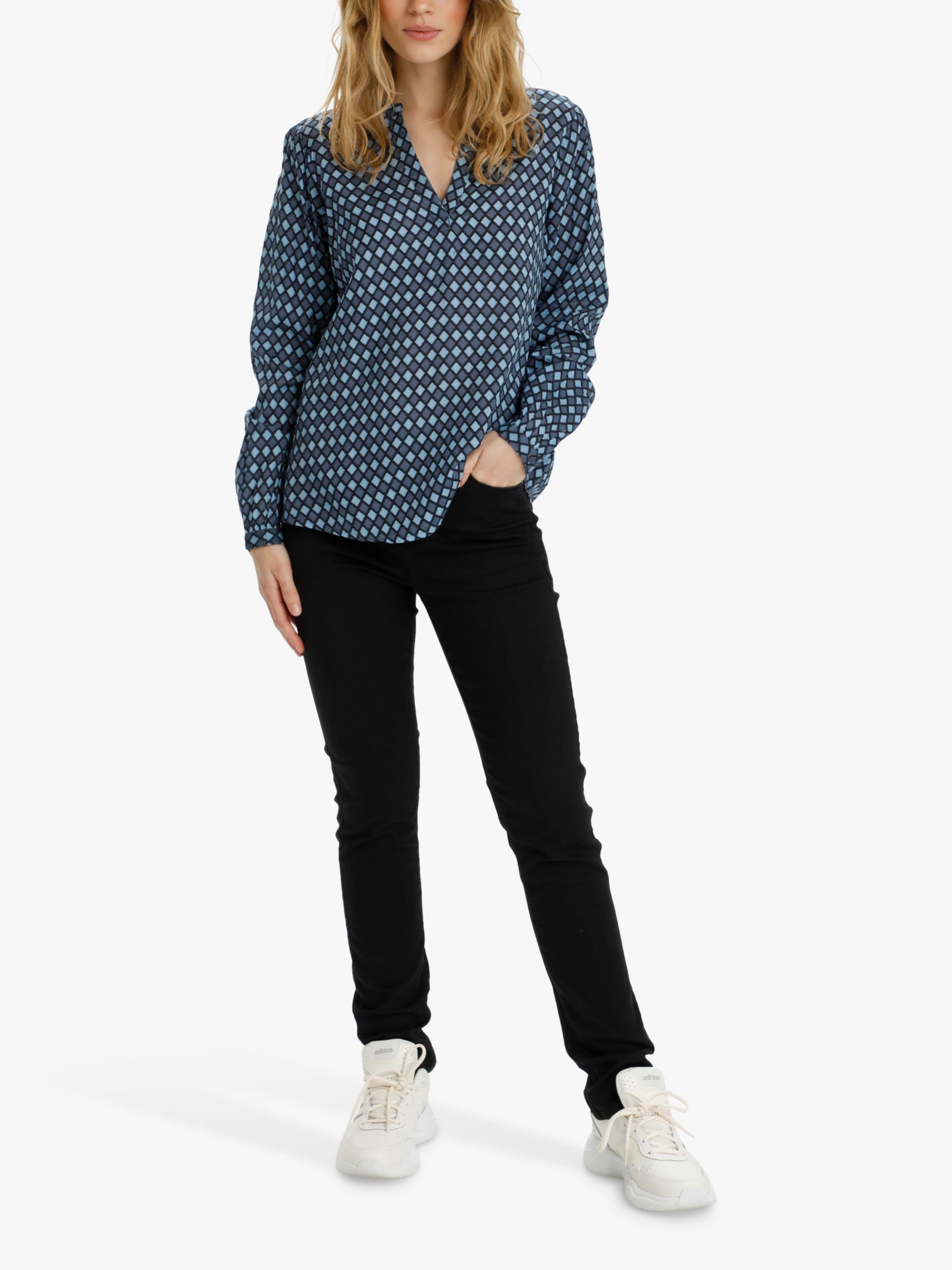 KAFFE Sary Tilly Geometric Print Long Sleeve Blouse, Midnight