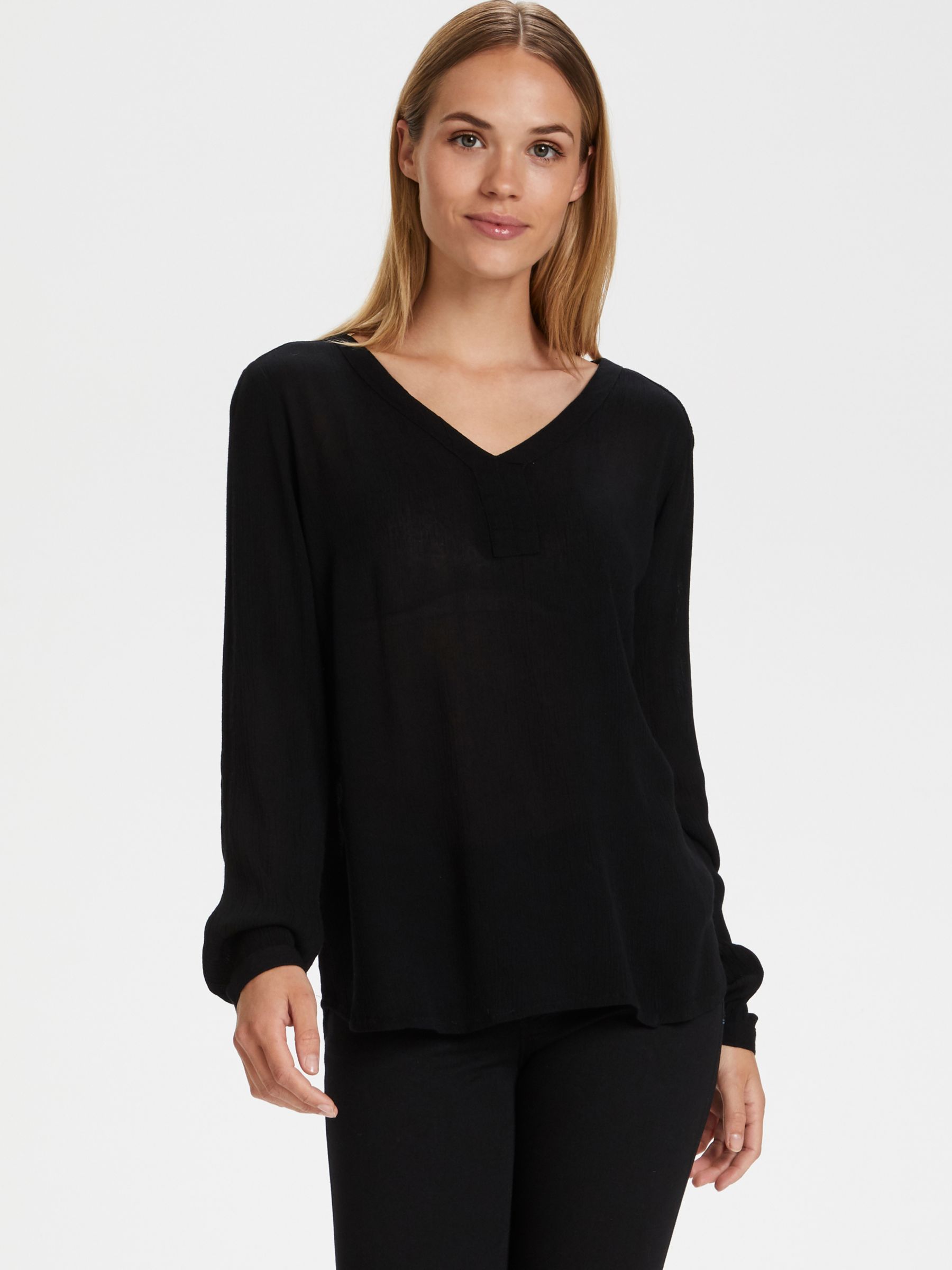 KAFFE Amber V Neck Blouse, Black at John Lewis & Partners