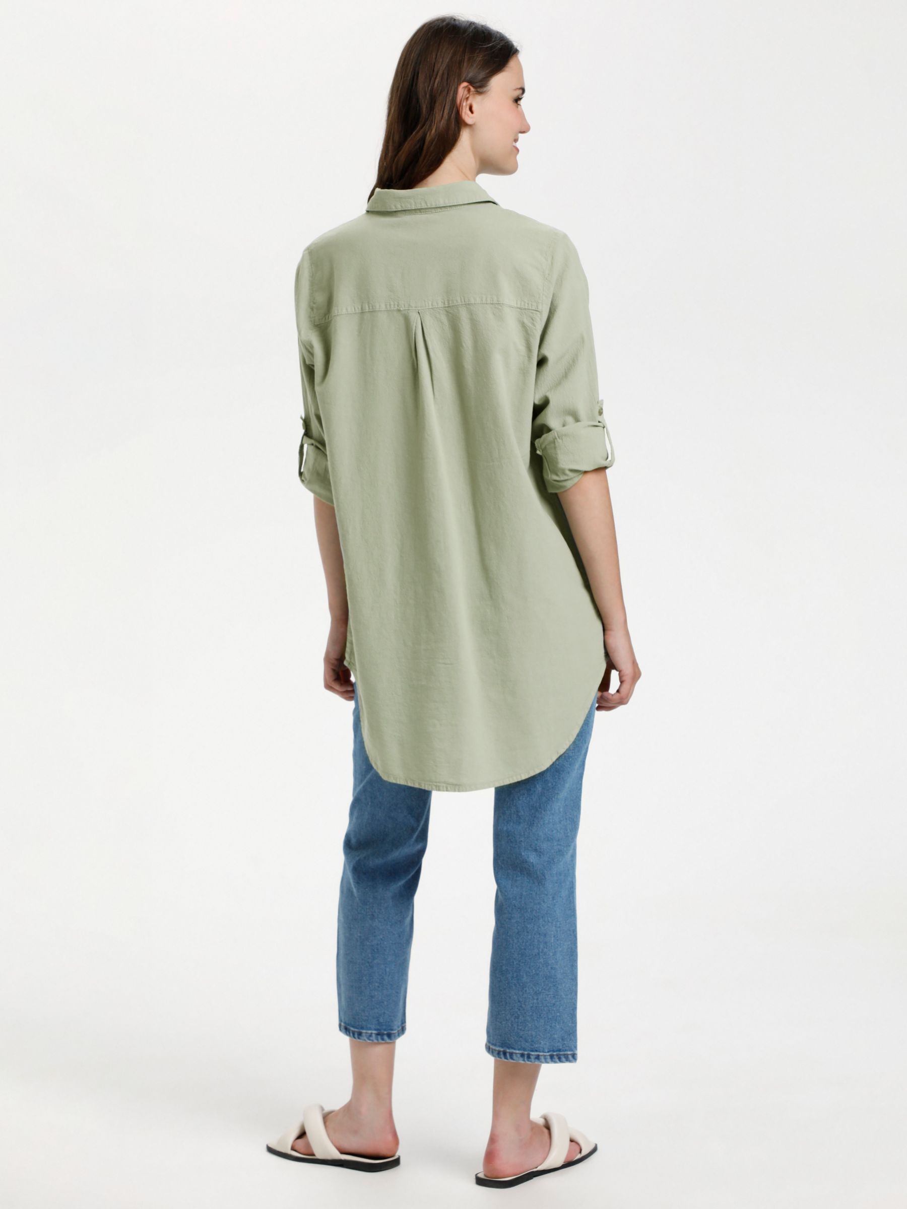 KAFFE Anaya Button Longline Shirt, Seagrass, 8