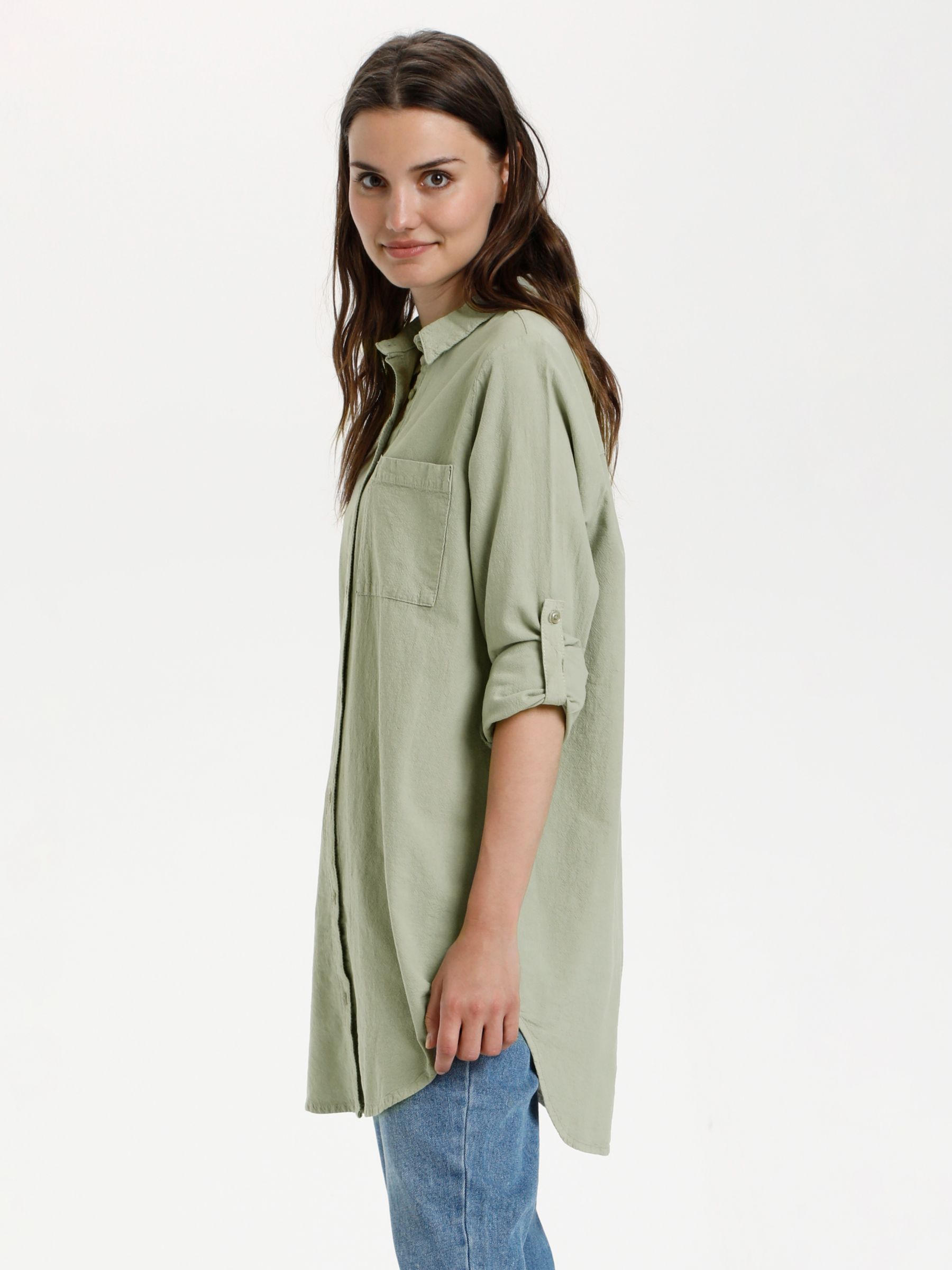 KAFFE Anaya Button Longline Shirt, Seagrass, 8