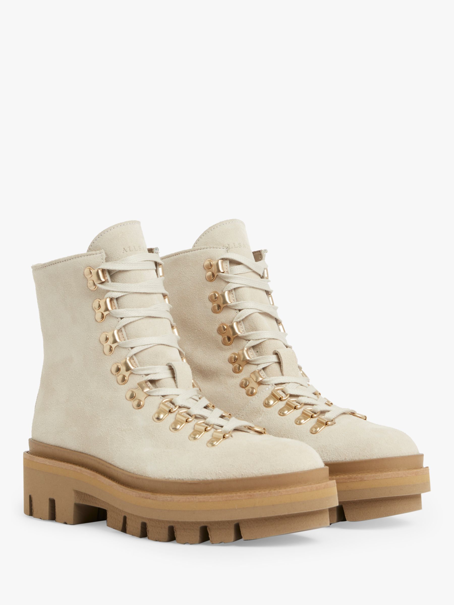 AllSaints Wanda Suede Hiking Boots, White at John Lewis & Partners