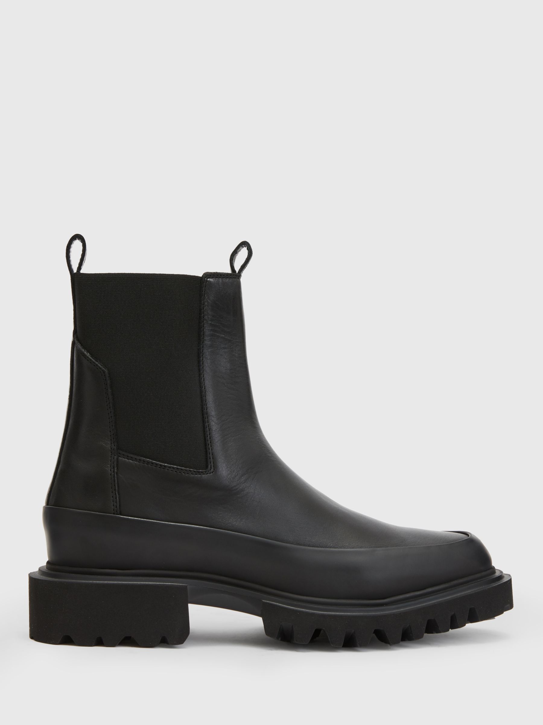 AllSaints Harlee Leather Chelsea Boots, Black, 3