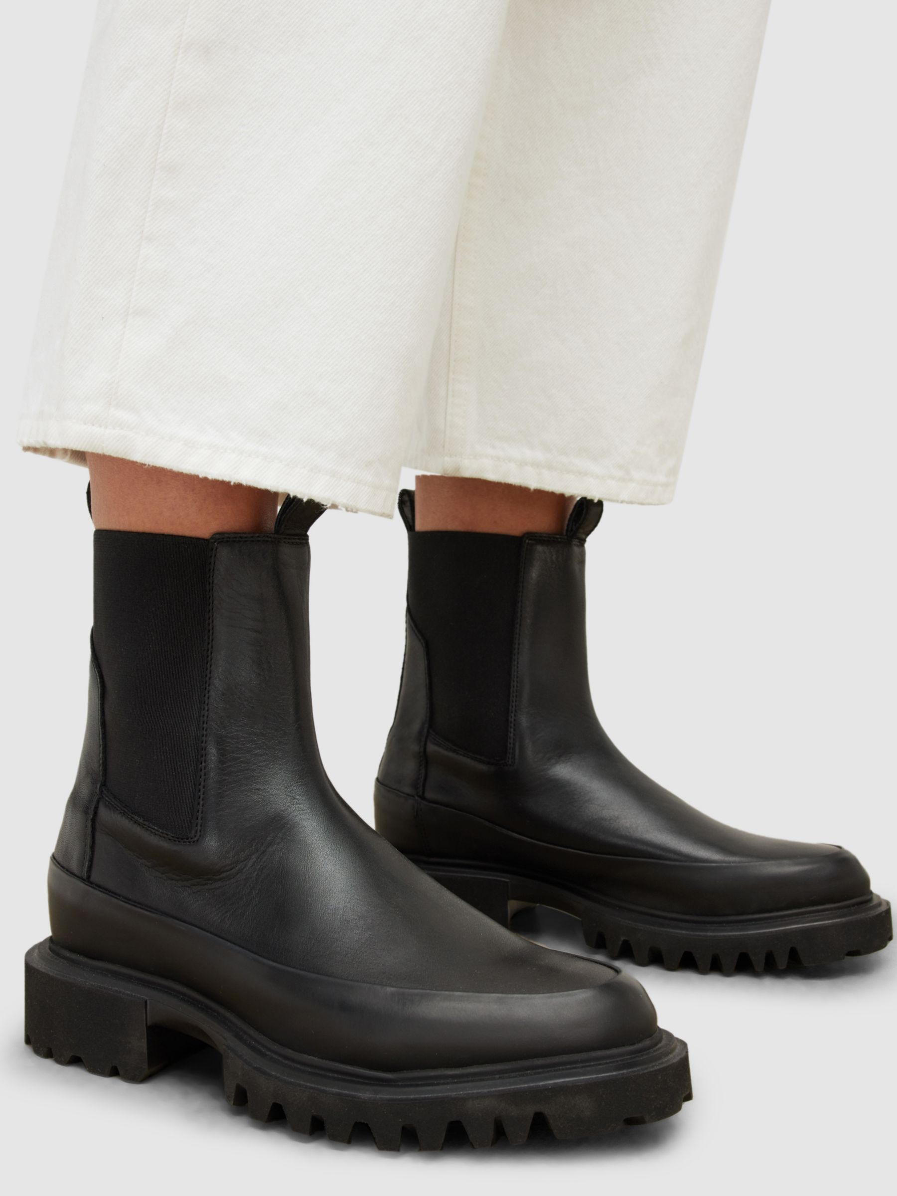 AllSaints Harlee Leather Chelsea Boots, Black at John Lewis & Partners