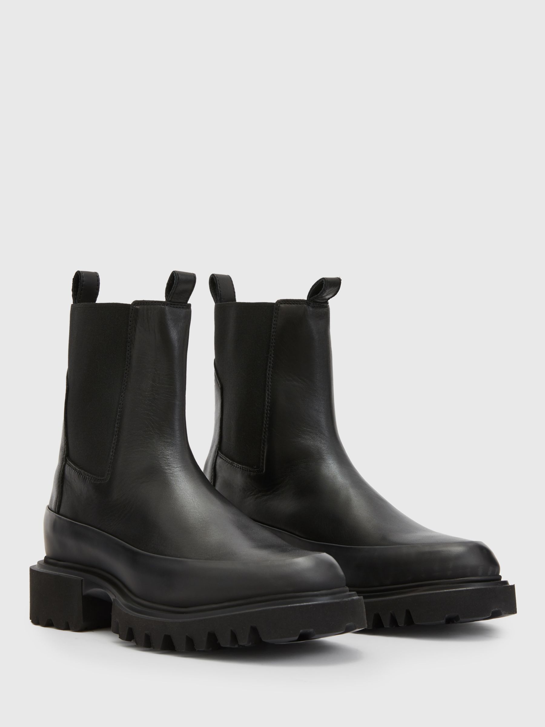 AllSaints Harlee Leather Chelsea Boots, Black, 3
