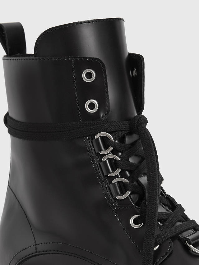 AllSaints Lira Leather Biker Boots, Black at John Lewis & Partners