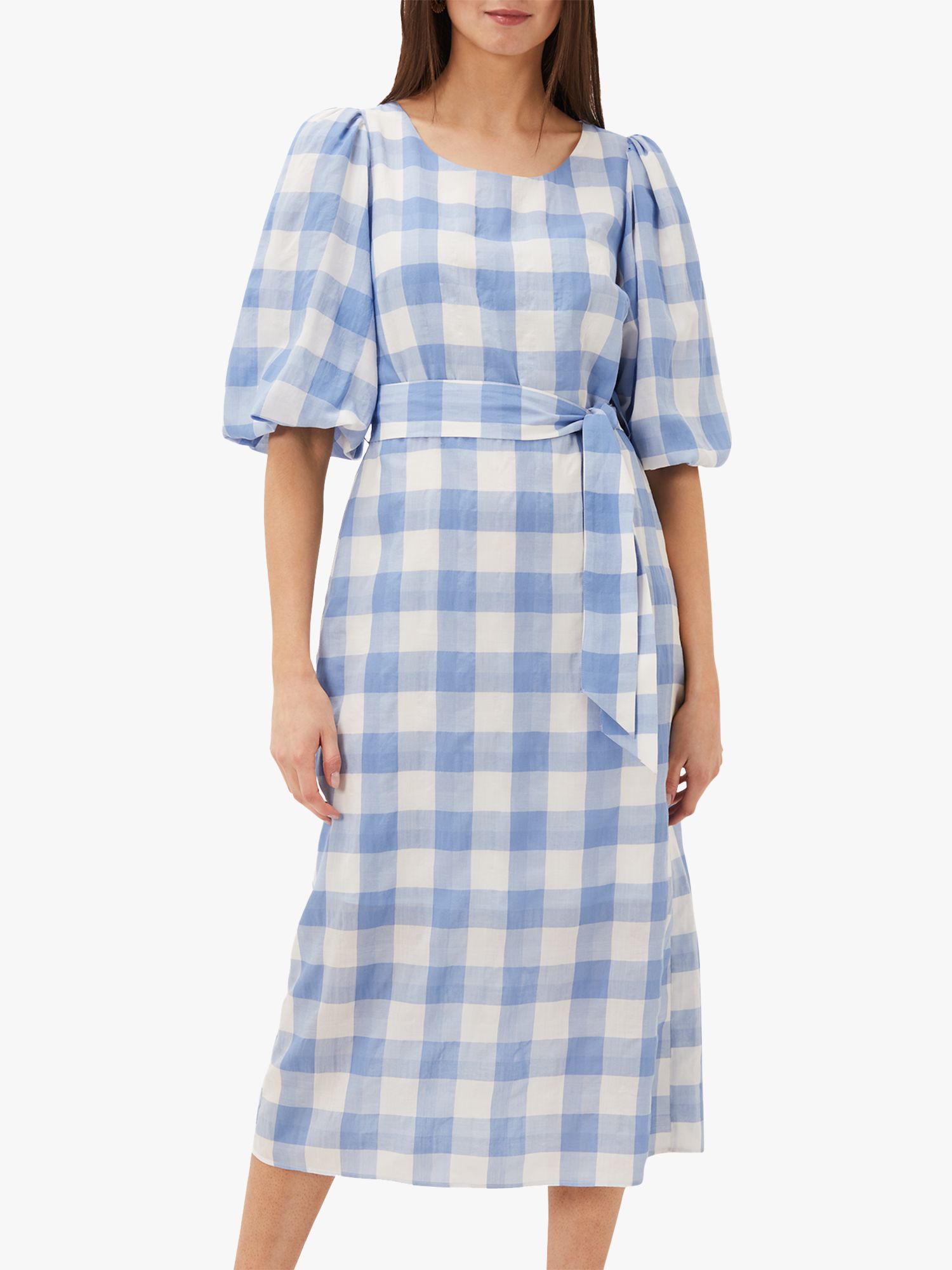 Phase Eight Alina Gingham Midi Dress, Blue/White, 8