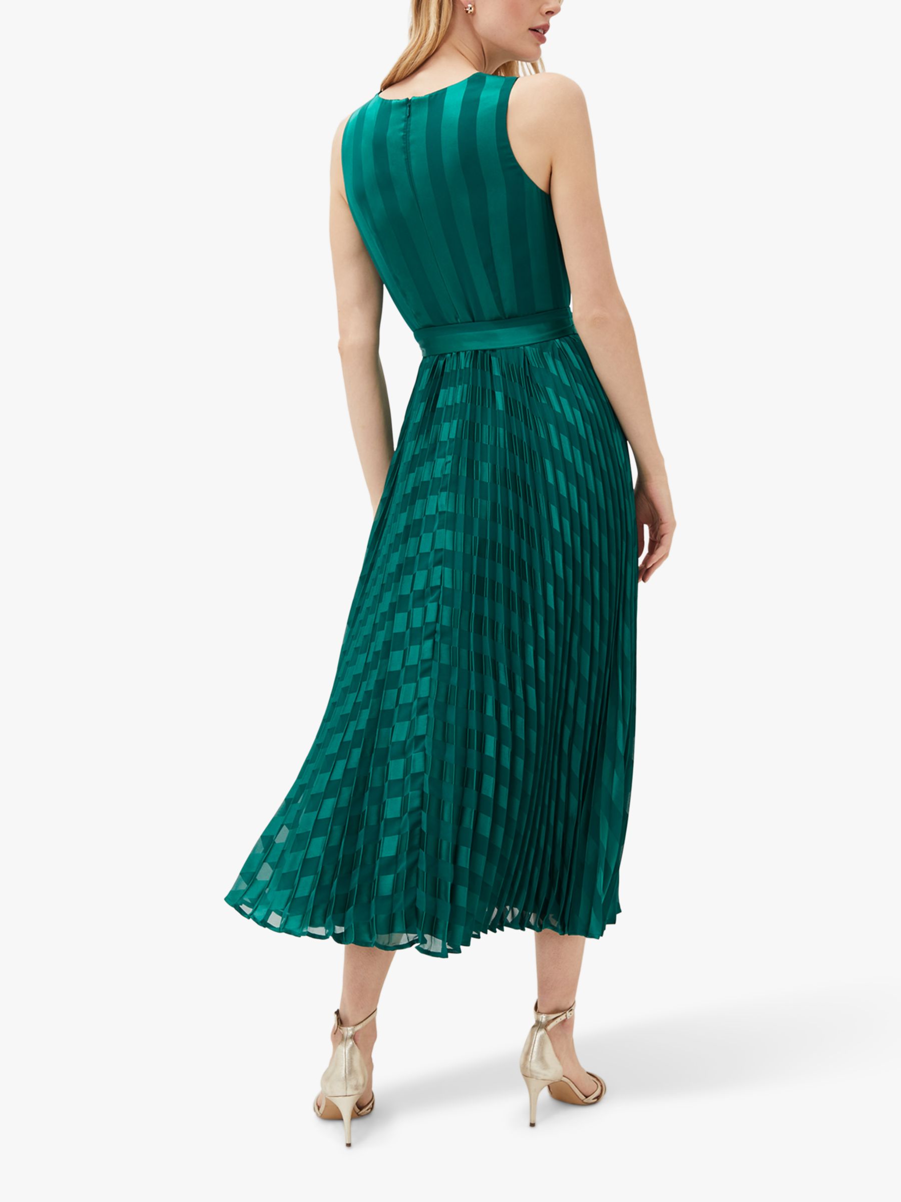 Phase Eight Beverley Striped Pleated Midi Dress, Jade at John Lewis ...