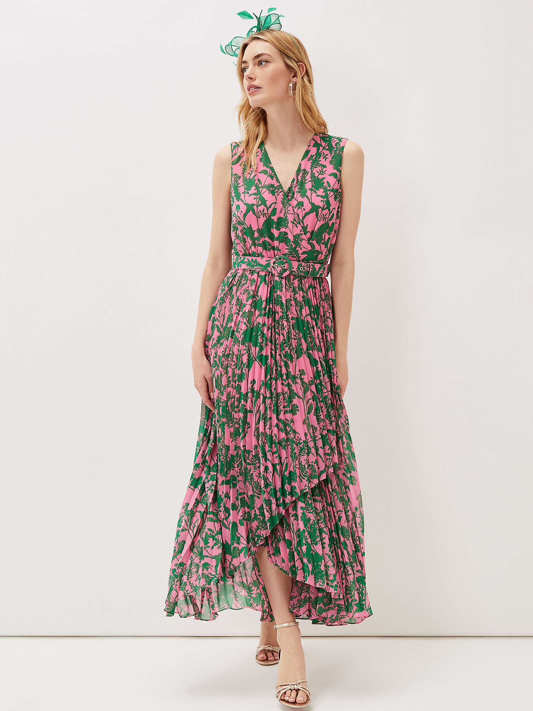 Buy Phase Eight Brianna Pleated Maxi Dress, Pink/Green Online at johnlewis.com