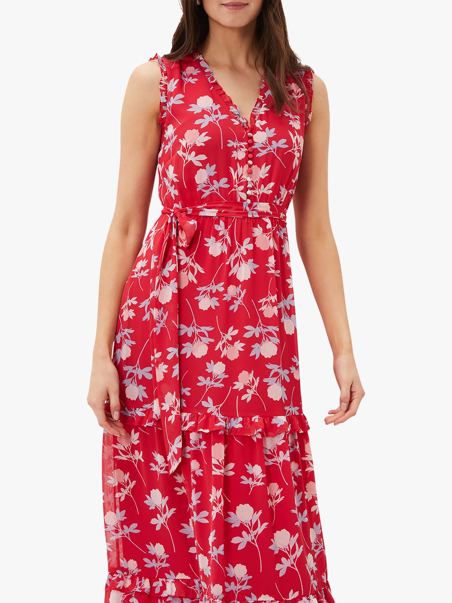 Phase Eight Antonella Floral Tiered Maxi Dress, Lipstick/Pale Blue at ...