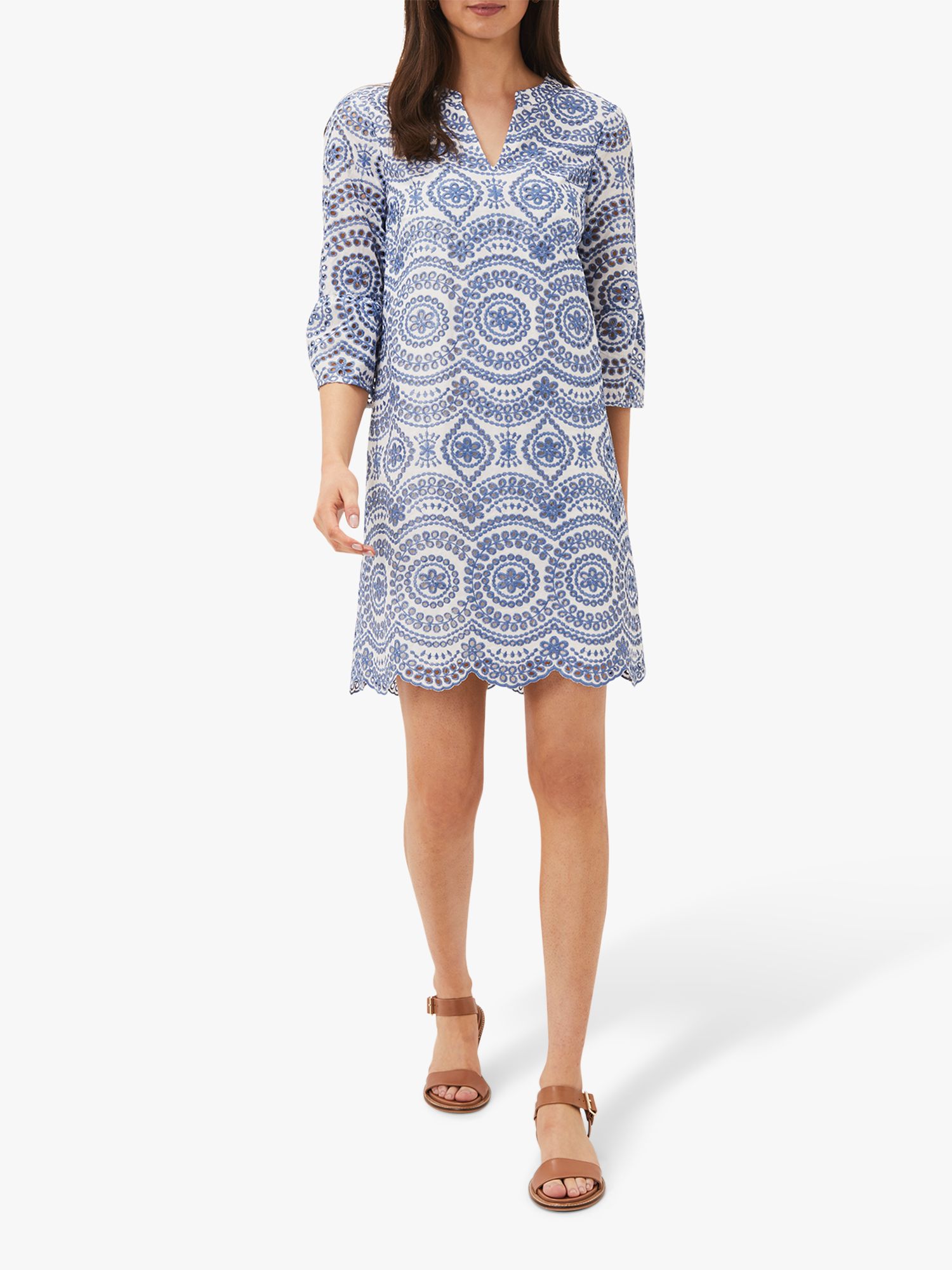 Phase Eight Brianne Contrast Broderie Anglaise Mini Dress, Blue