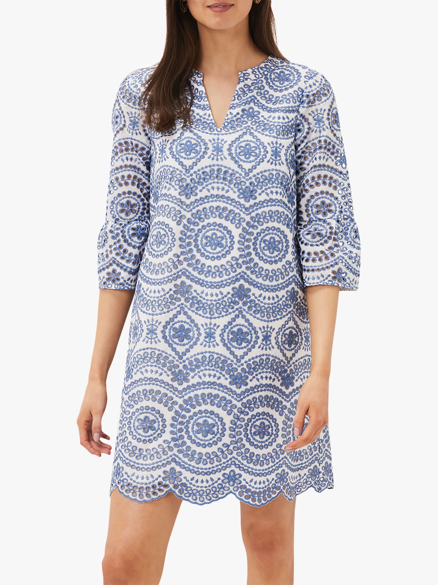 Phase Eight Brianne Contrast Broderie Anglaise Mini Dress, Blue/White ...