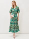 Phase Eight Floral Tiered Wrap Midi Dress, Grass Green
