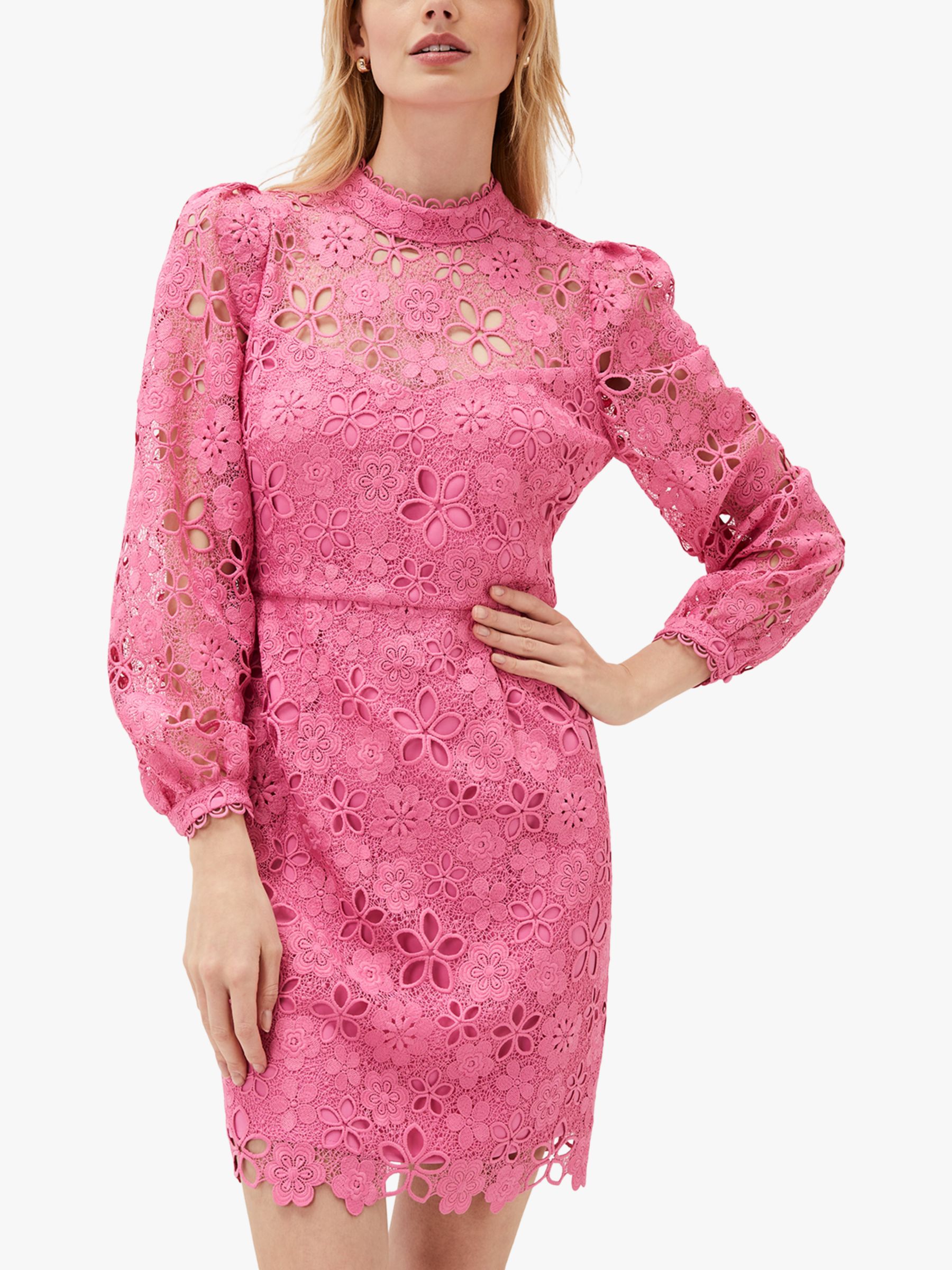 Phase Eight Doris Guipure Lace Dress, Candy Pink, 6