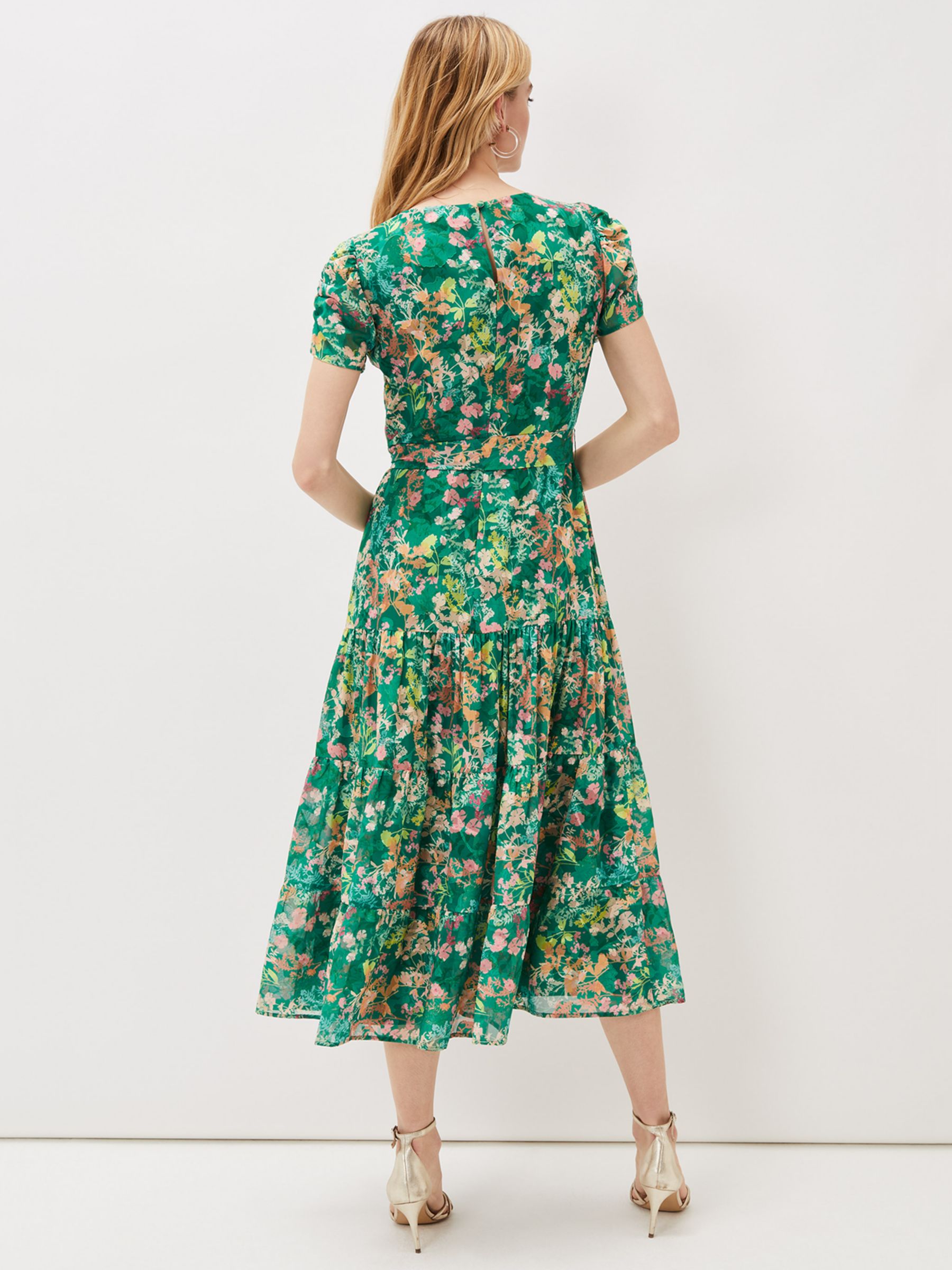 Phase Eight Morven Floral Tiered Midi Dress, Green/Multi at John Lewis ...
