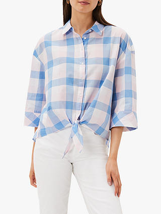 Phase Eight Della Check Tie Front Blouse, Soft Pink/Blue at John 