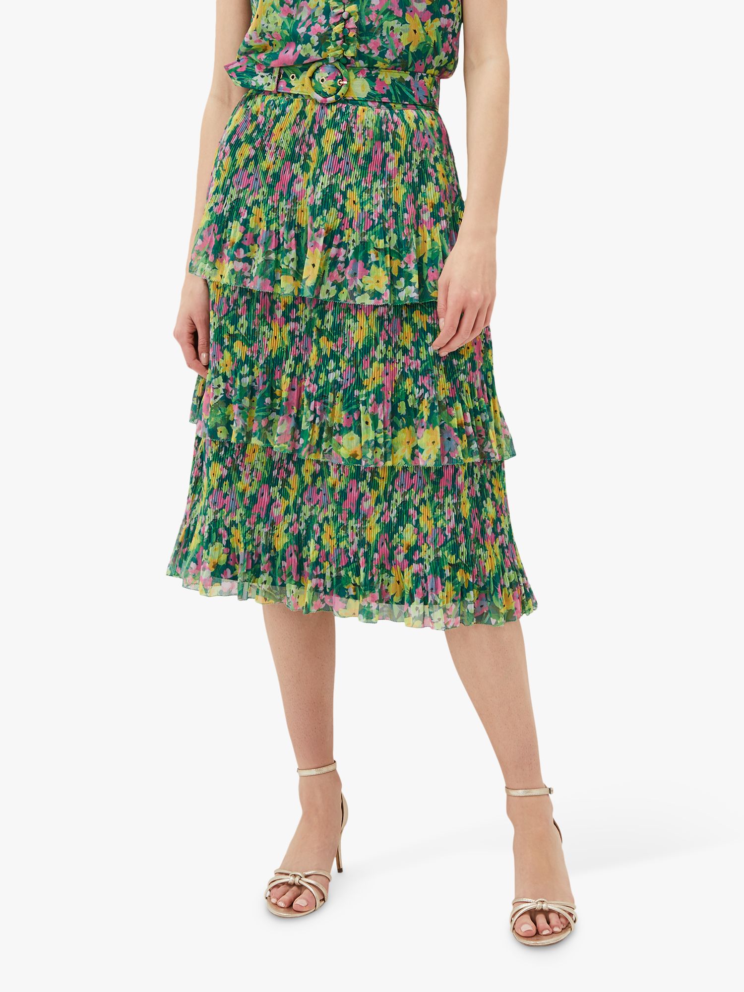 Phase Eight Heidi Floral Plisse Midi Skirt, Green/Multi at John Lewis ...